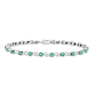 14K White Gold with Emerald Gemstone Bracelet
