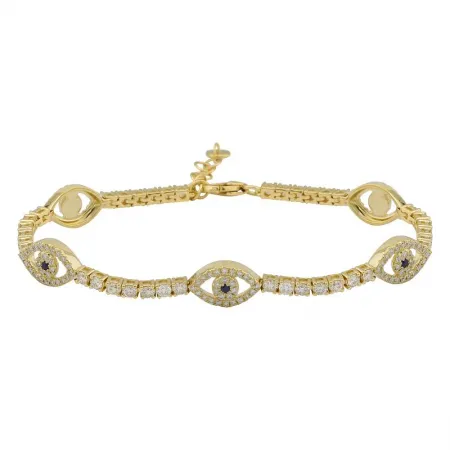 14k Yellow Gold Evil Eye & Classic Diamond Tennis Bracelet