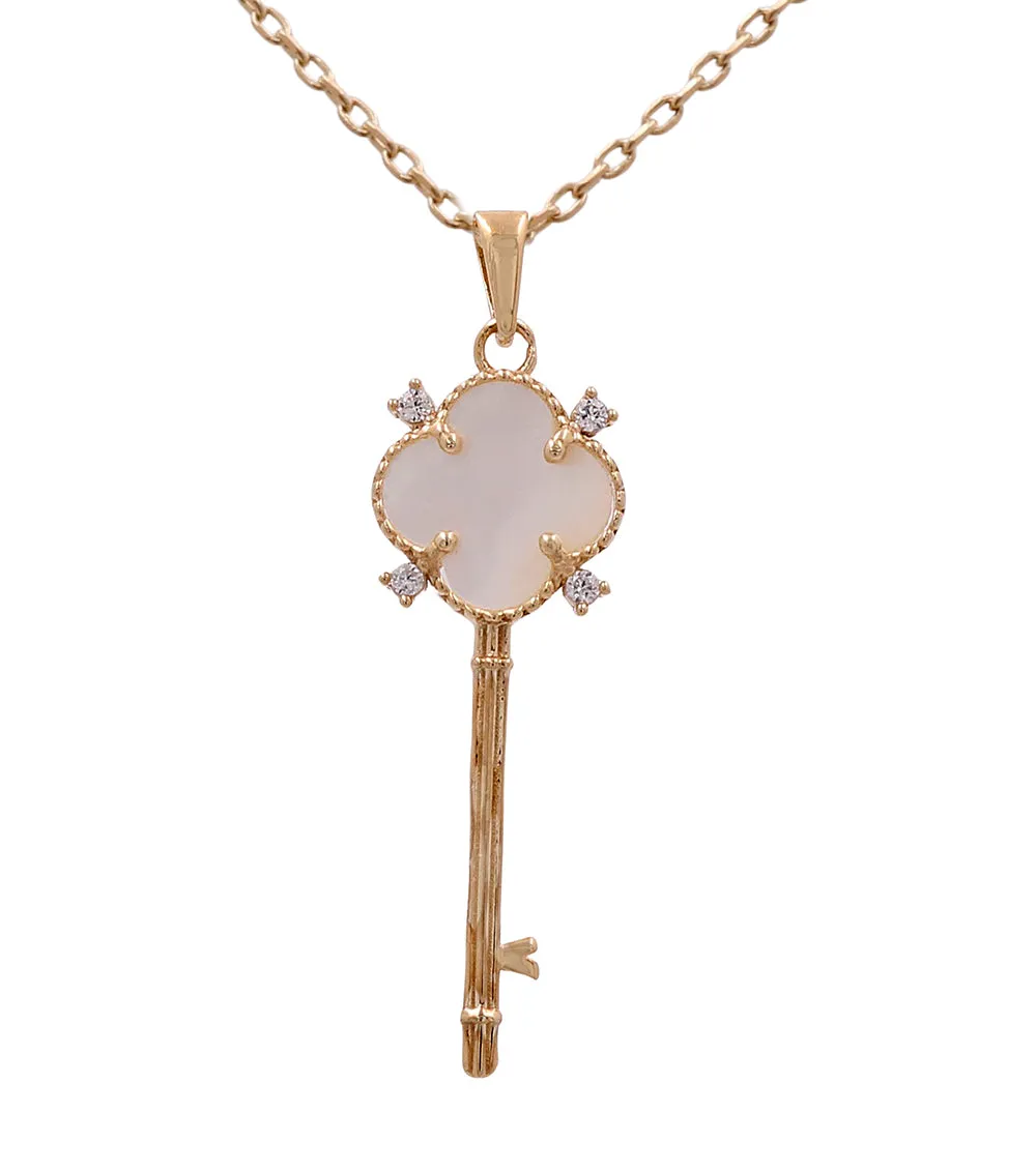 14K Yellow Gold Key with Mother of Pearl Necklace