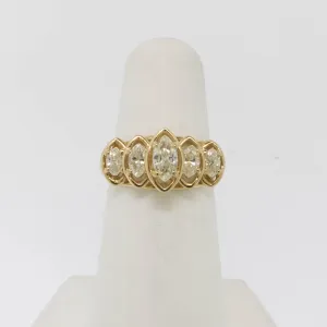 14K Yellow Gold Marquise Diamond Ring (5) Diamonds 1 CTTW Size 5.25 (Estate)