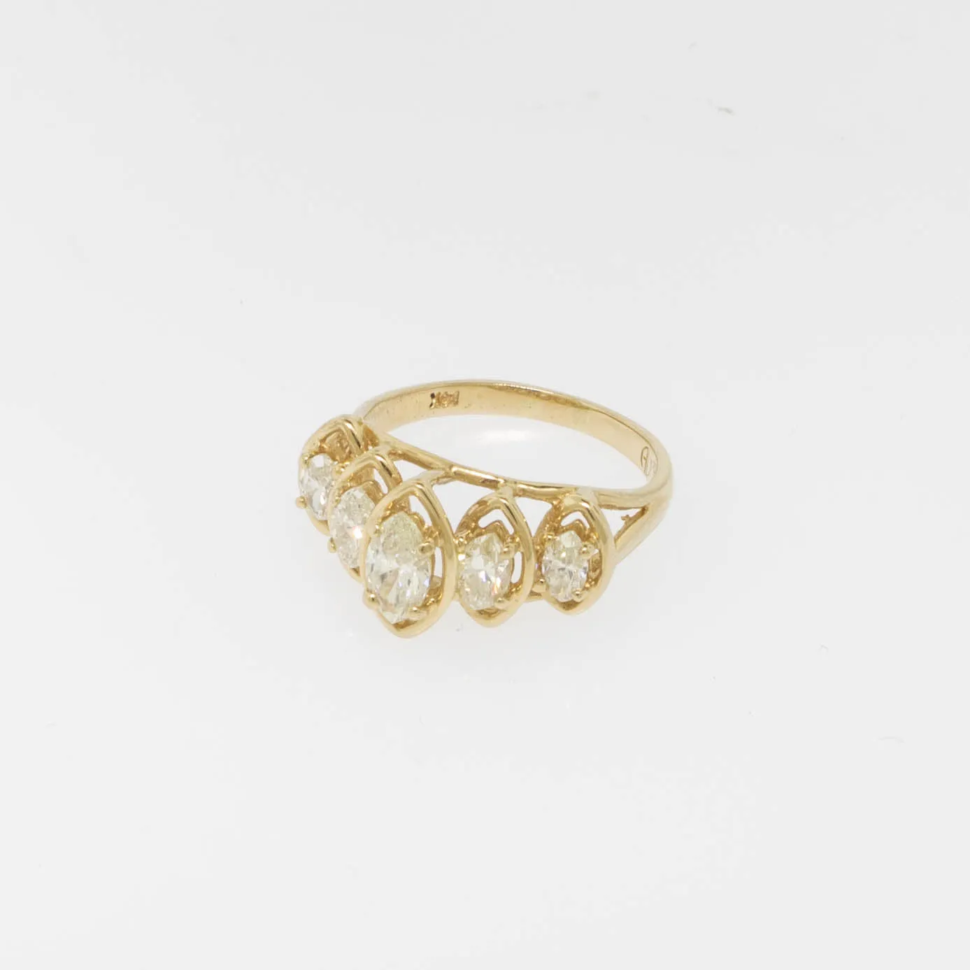 14K Yellow Gold Marquise Diamond Ring (5) Diamonds 1 CTTW Size 5.25 (Estate)
