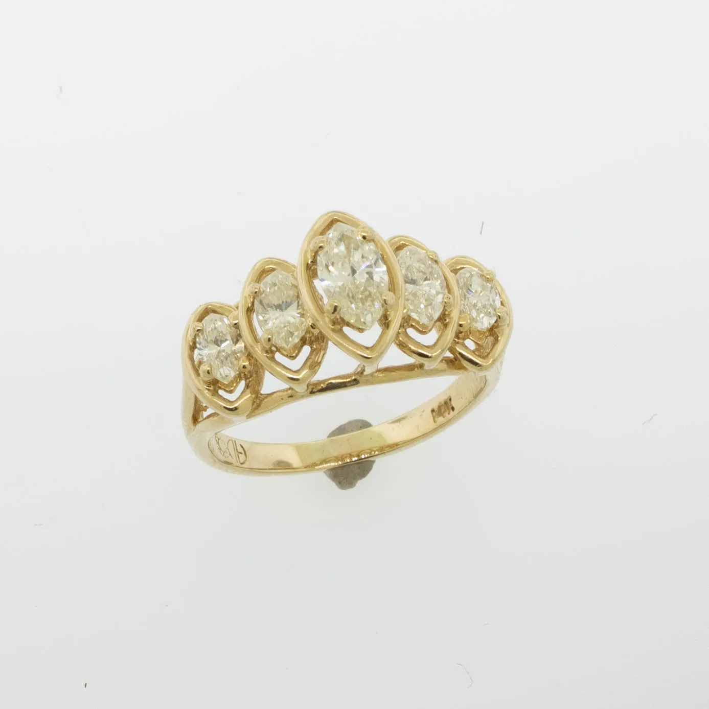 14K Yellow Gold Marquise Diamond Ring (5) Diamonds 1 CTTW Size 5.25 (Estate)