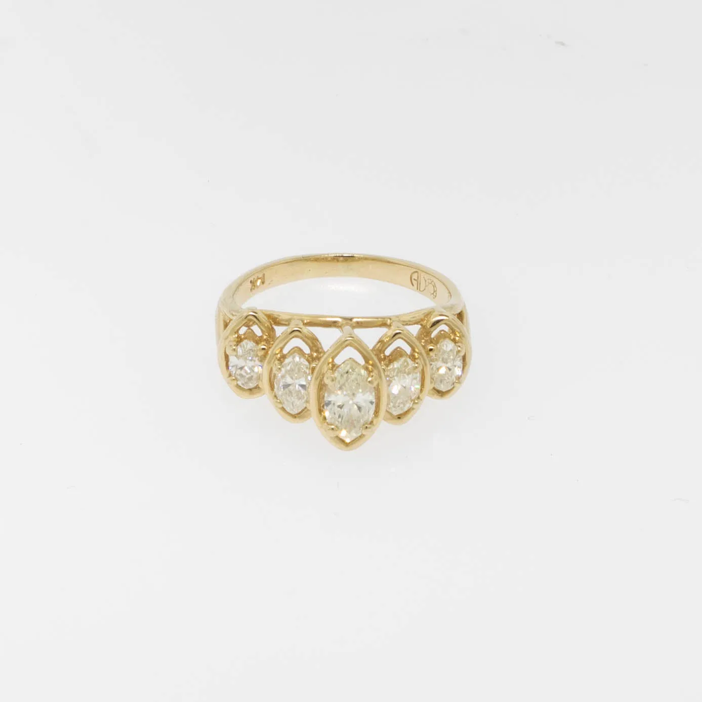 14K Yellow Gold Marquise Diamond Ring (5) Diamonds 1 CTTW Size 5.25 (Estate)