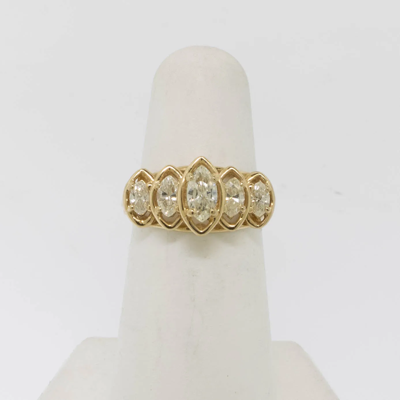 14K Yellow Gold Marquise Diamond Ring (5) Diamonds 1 CTTW Size 5.25 (Estate)