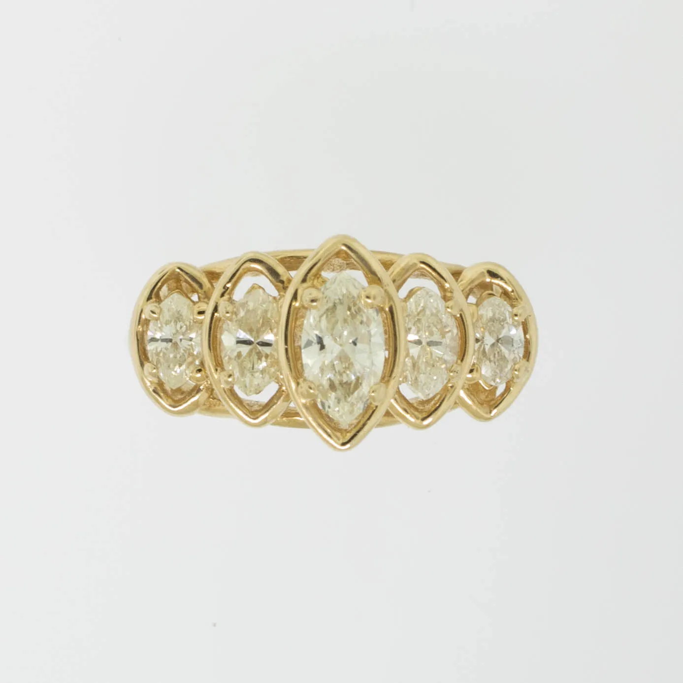 14K Yellow Gold Marquise Diamond Ring (5) Diamonds 1 CTTW Size 5.25 (Estate)