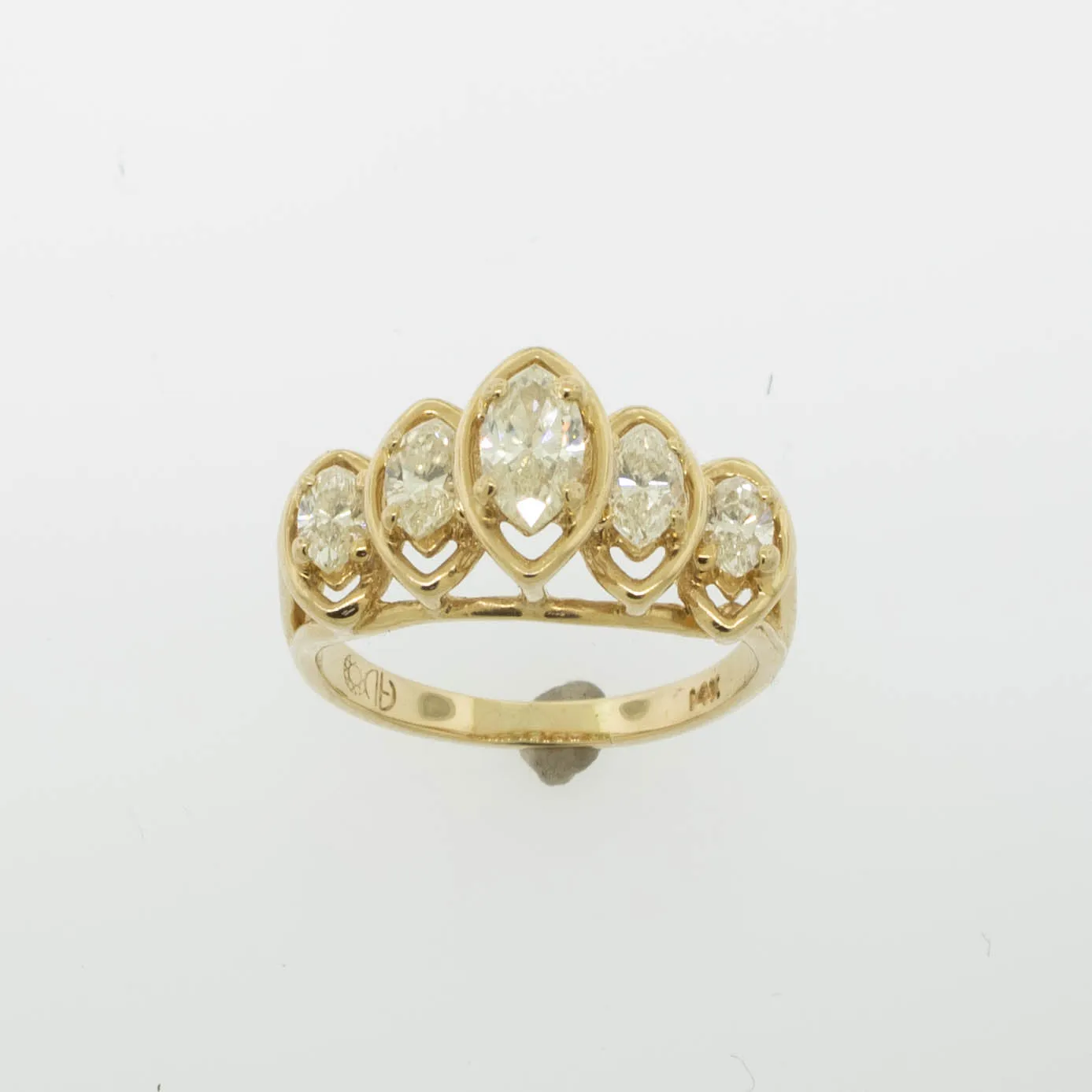 14K Yellow Gold Marquise Diamond Ring (5) Diamonds 1 CTTW Size 5.25 (Estate)