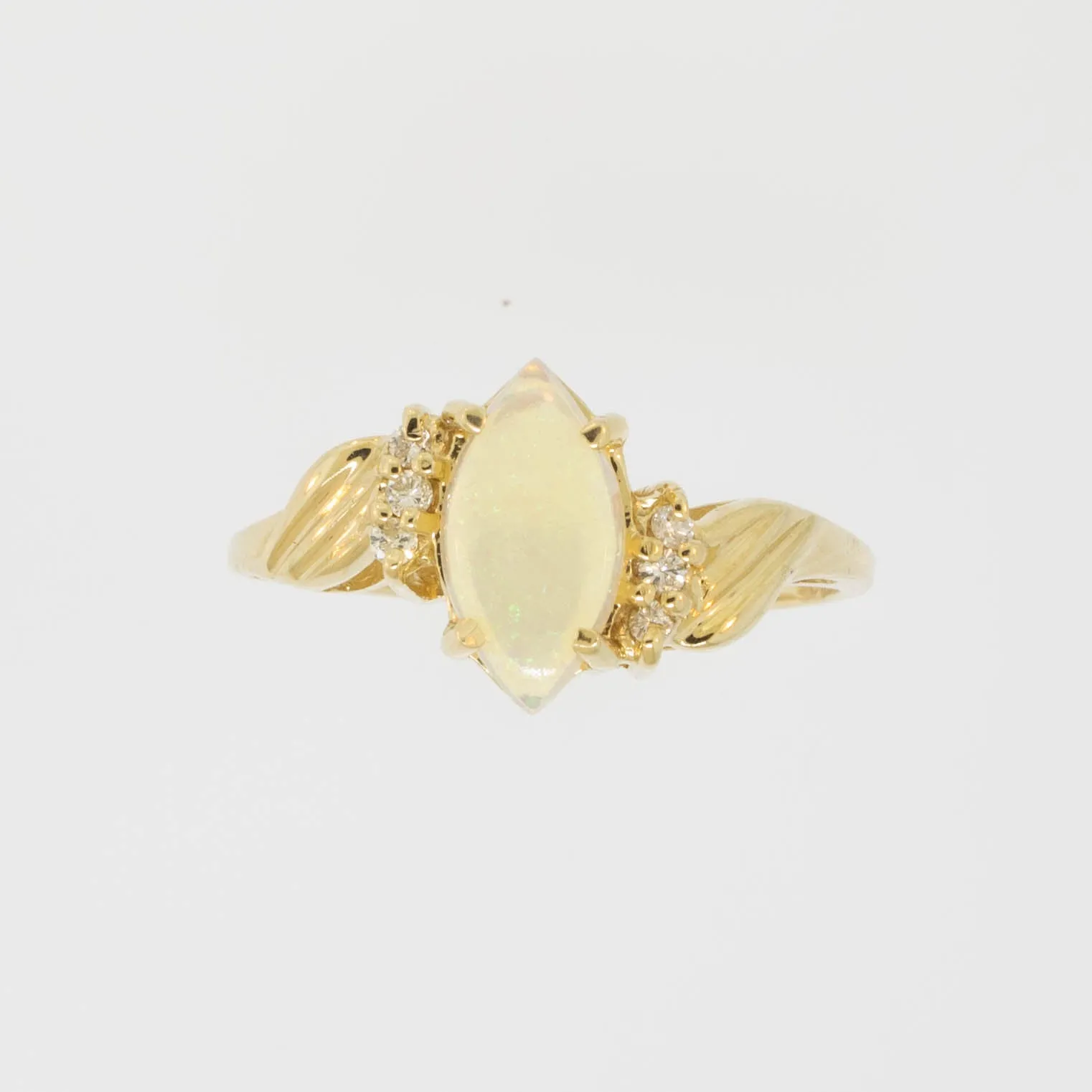 14K Yellow Gold Opal and Diamond Ring Size 6.25 Preowned Jewelry