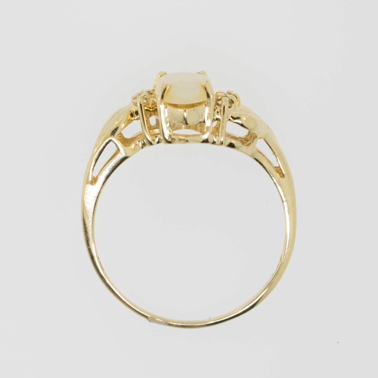 14K Yellow Gold Opal and Diamond Ring Size 6.25 Preowned Jewelry