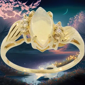 14K Yellow Gold Opal and Diamond Ring Size 6.25 Preowned Jewelry