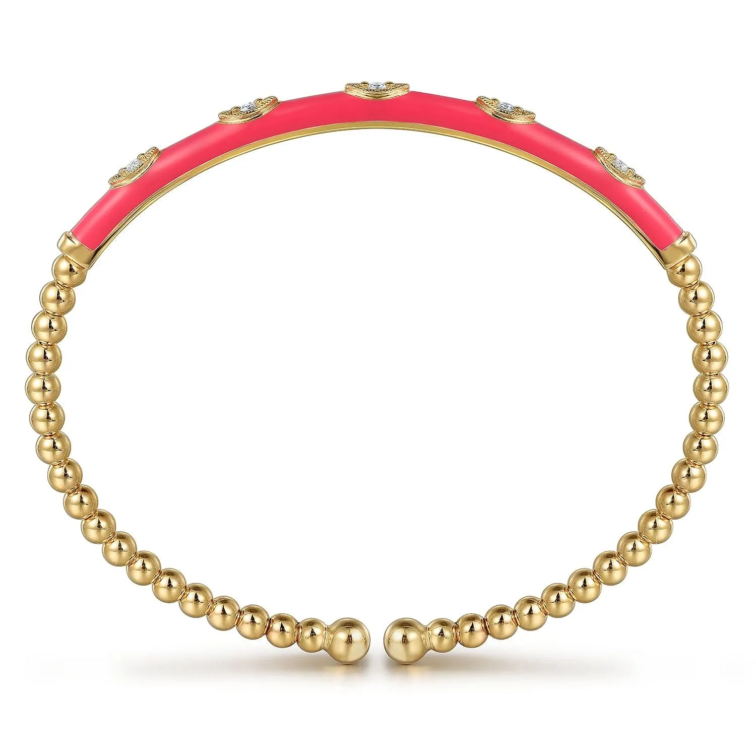 14K Yellow Pink Enamel and Natural Diamond Cuff Bracelet