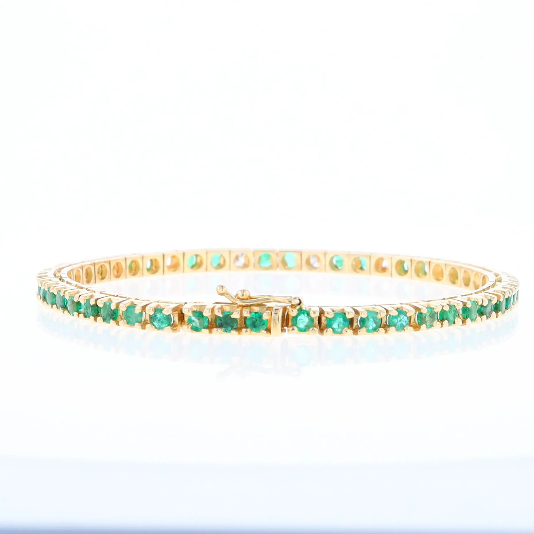 14Kt Yellow Gold Emeralds & Diamond Accent Tennis Bracelet