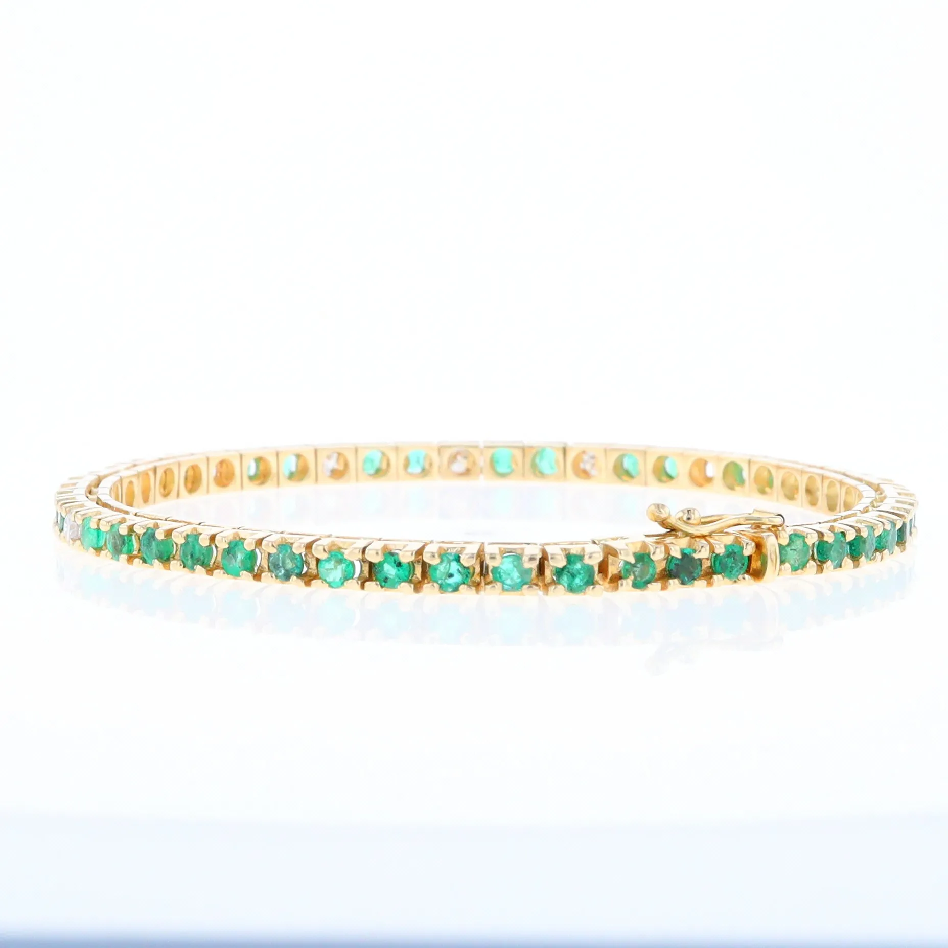 14Kt Yellow Gold Emeralds & Diamond Accent Tennis Bracelet