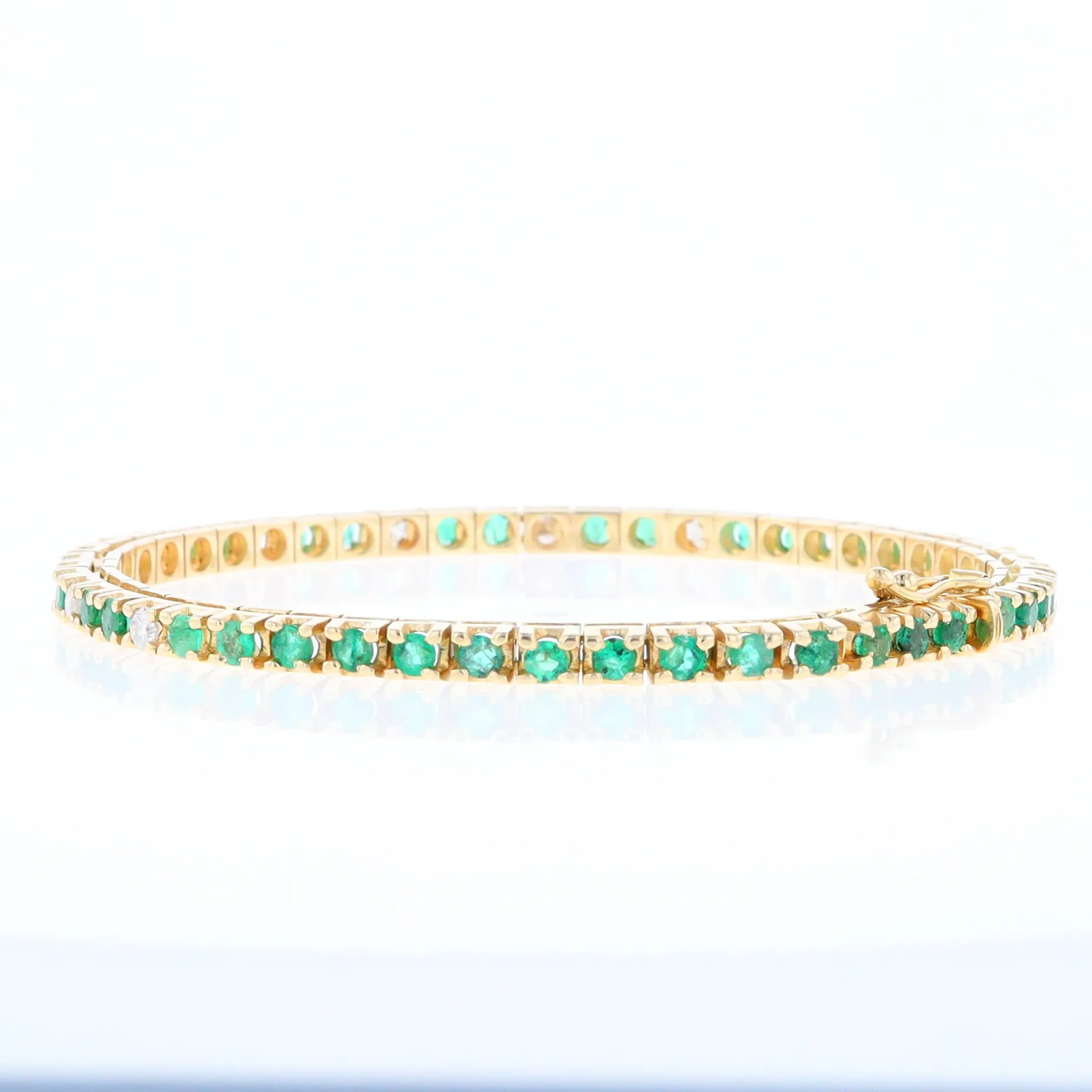 14Kt Yellow Gold Emeralds & Diamond Accent Tennis Bracelet
