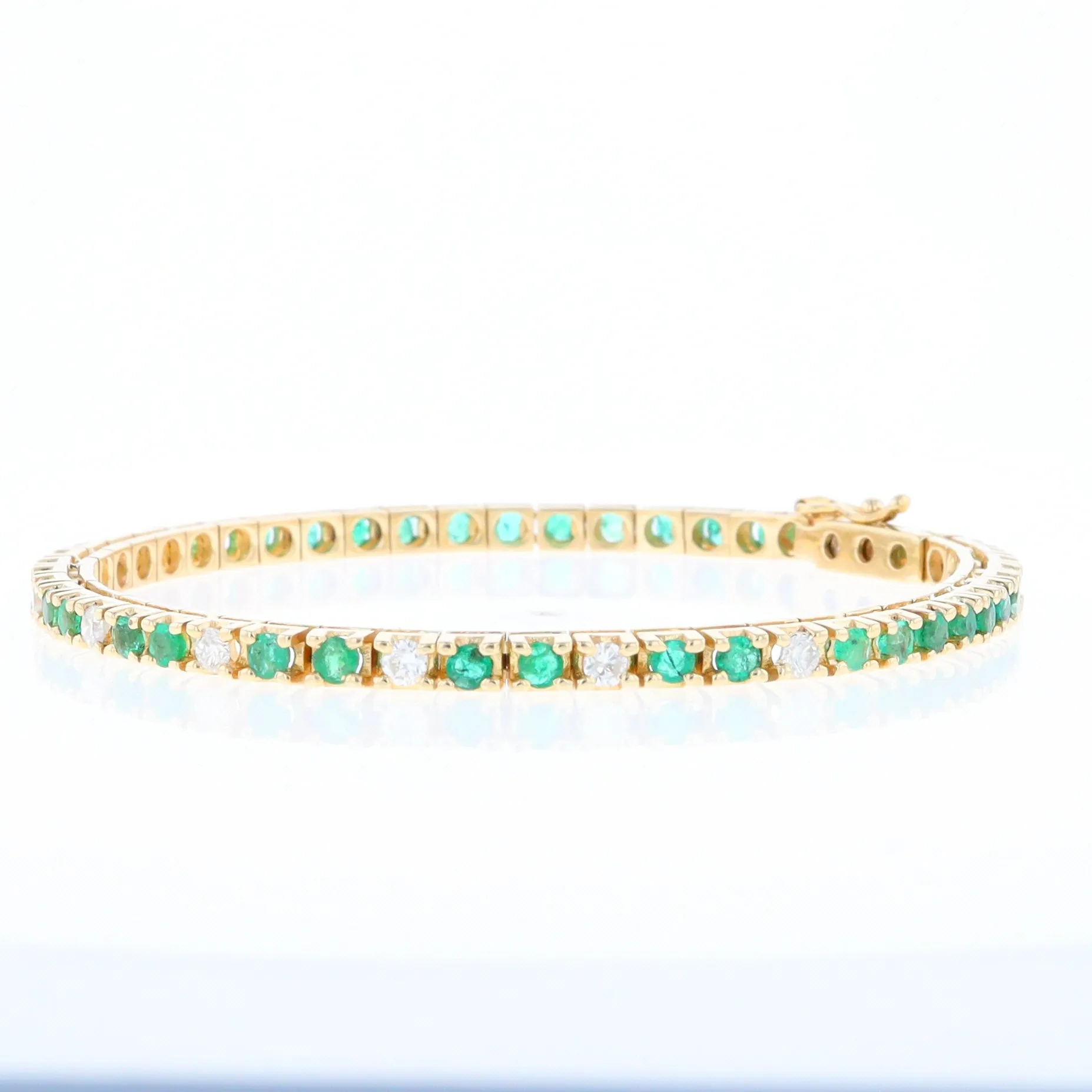 14Kt Yellow Gold Emeralds & Diamond Accent Tennis Bracelet