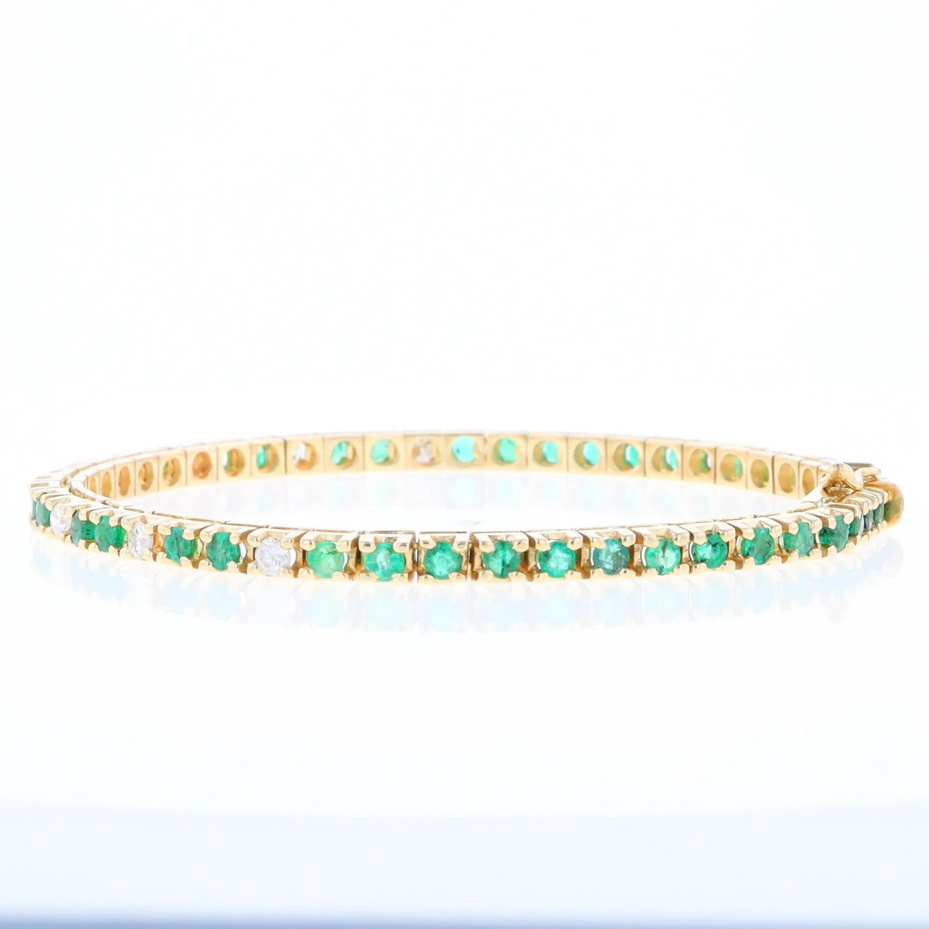 14Kt Yellow Gold Emeralds & Diamond Accent Tennis Bracelet