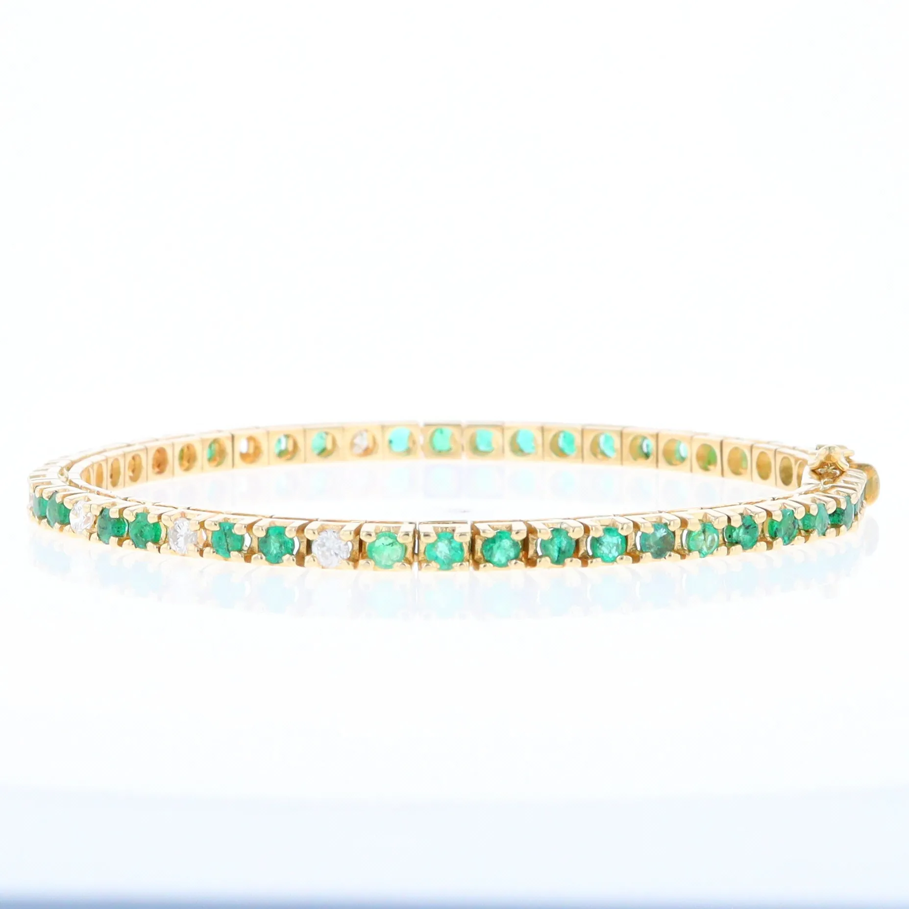 14Kt Yellow Gold Emeralds & Diamond Accent Tennis Bracelet
