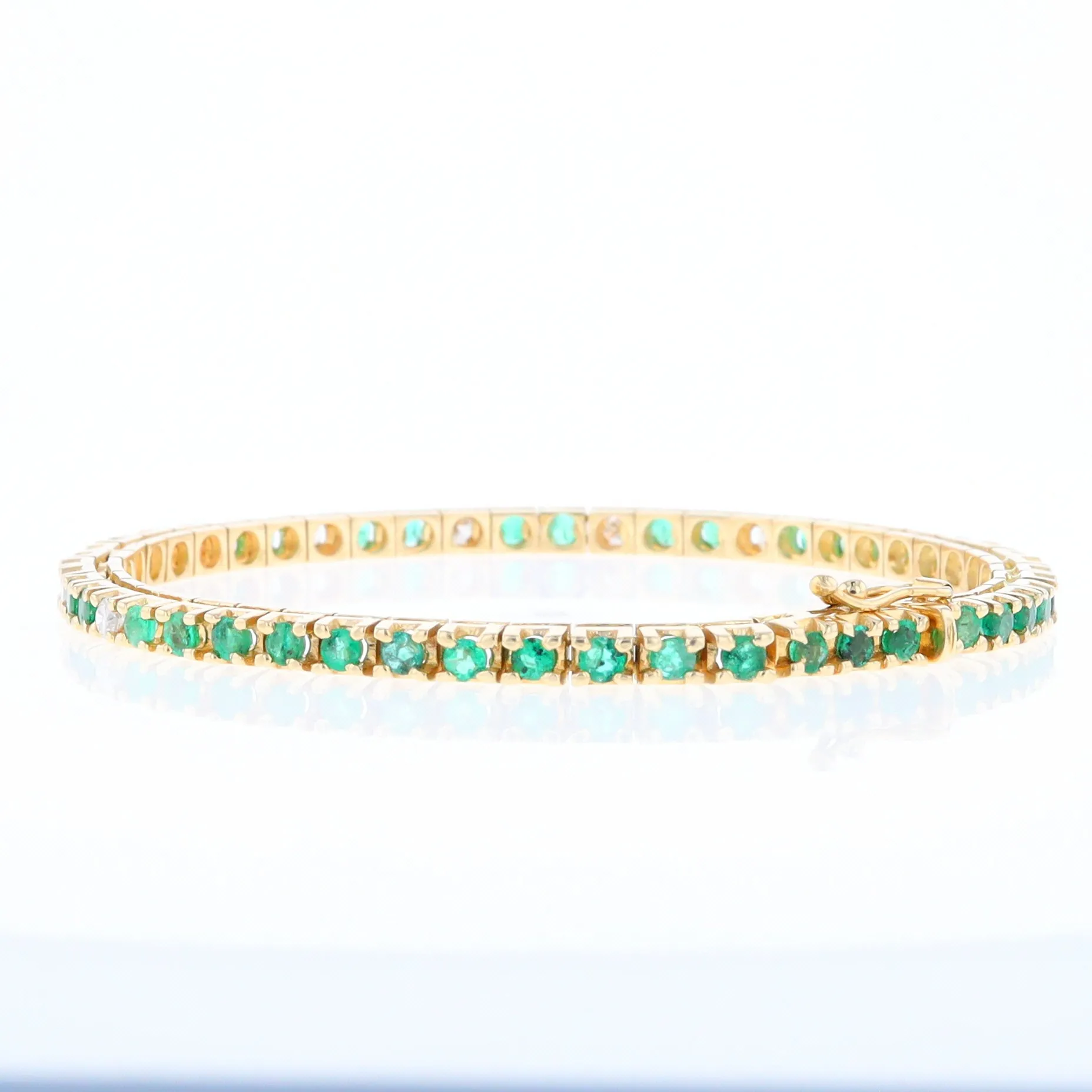 14Kt Yellow Gold Emeralds & Diamond Accent Tennis Bracelet