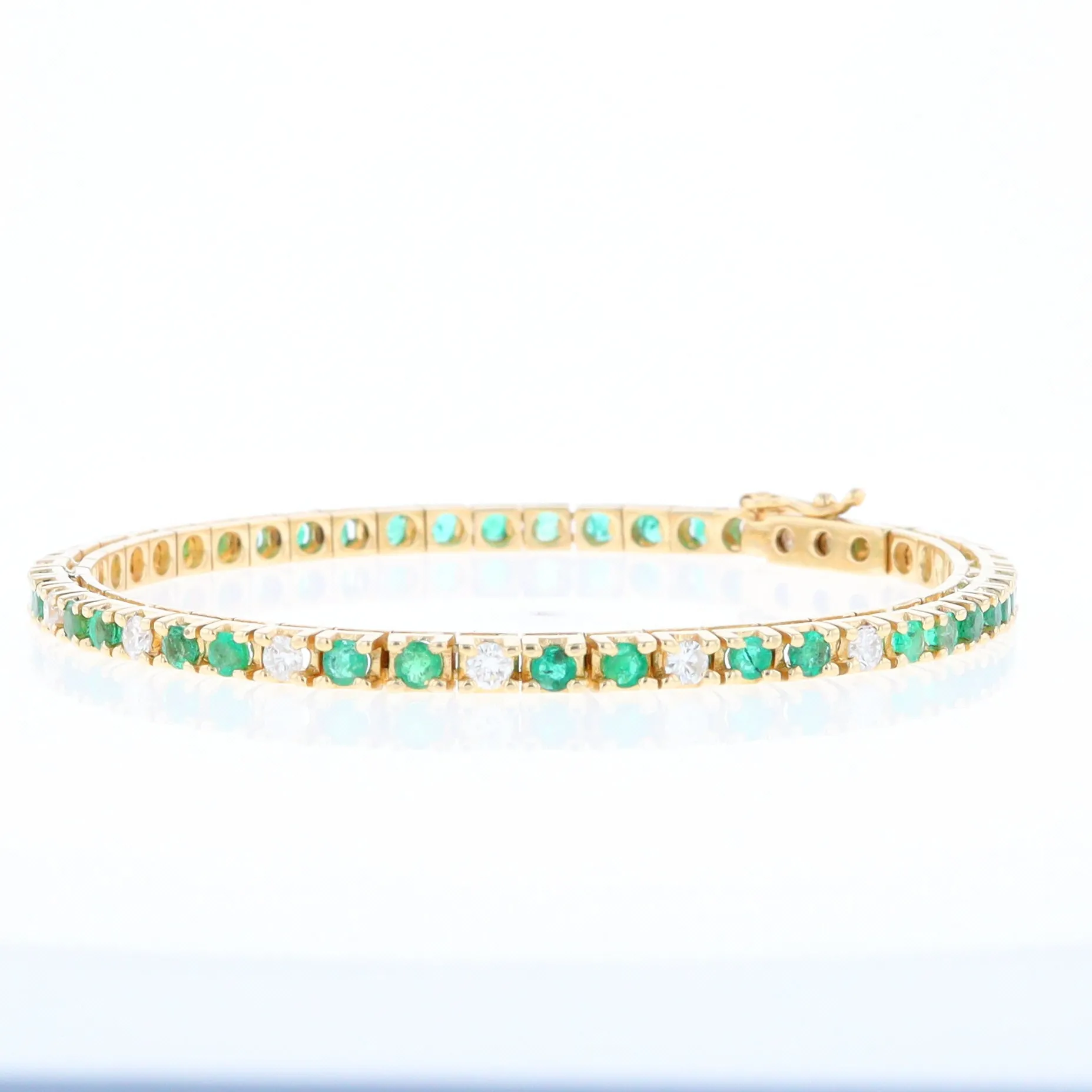 14Kt Yellow Gold Emeralds & Diamond Accent Tennis Bracelet