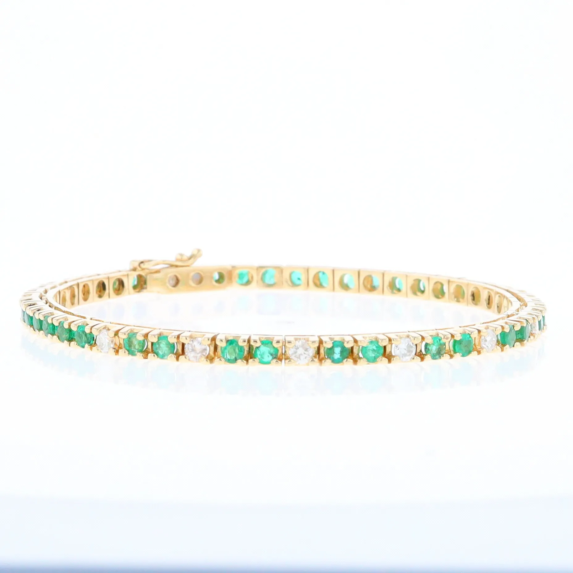 14Kt Yellow Gold Emeralds & Diamond Accent Tennis Bracelet