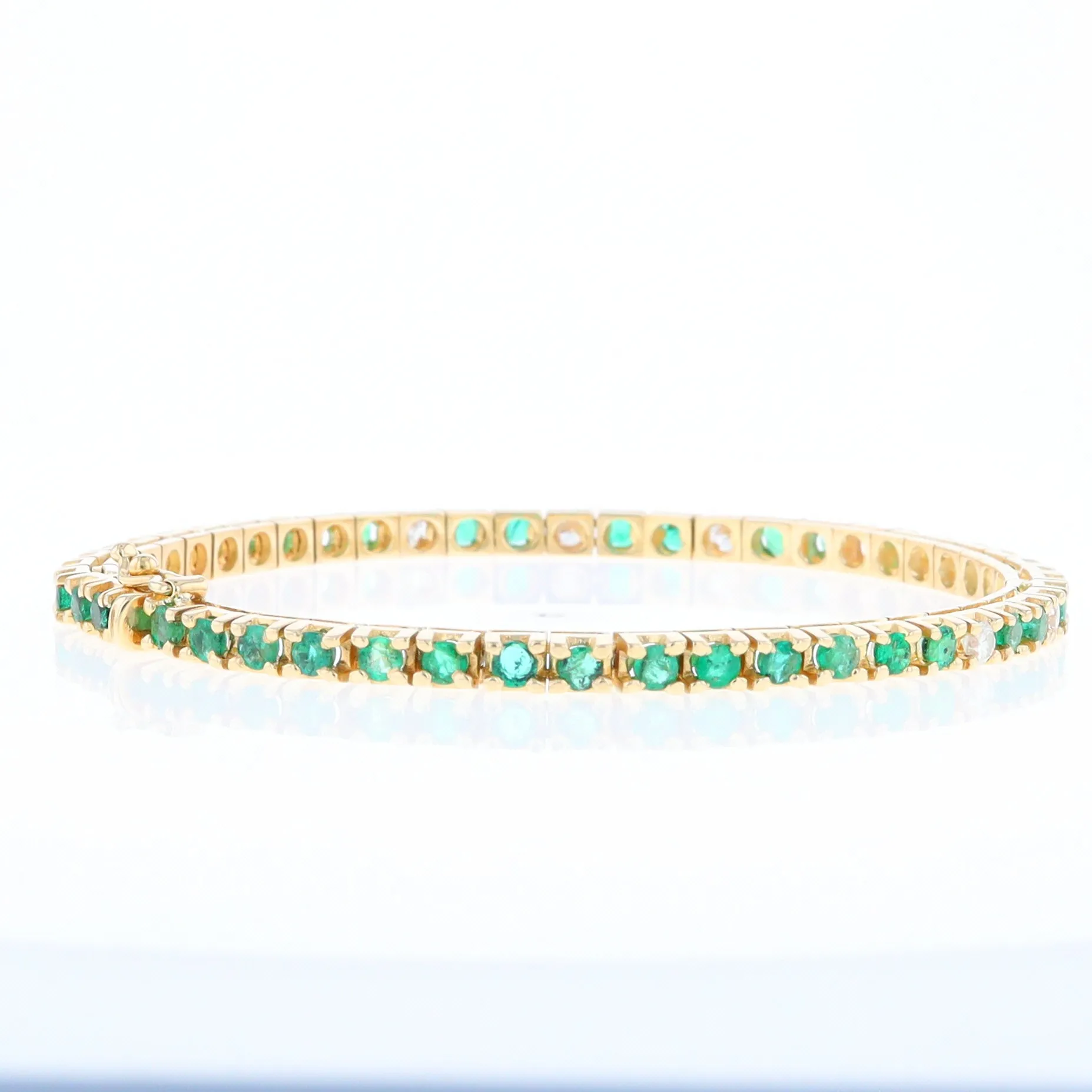 14Kt Yellow Gold Emeralds & Diamond Accent Tennis Bracelet