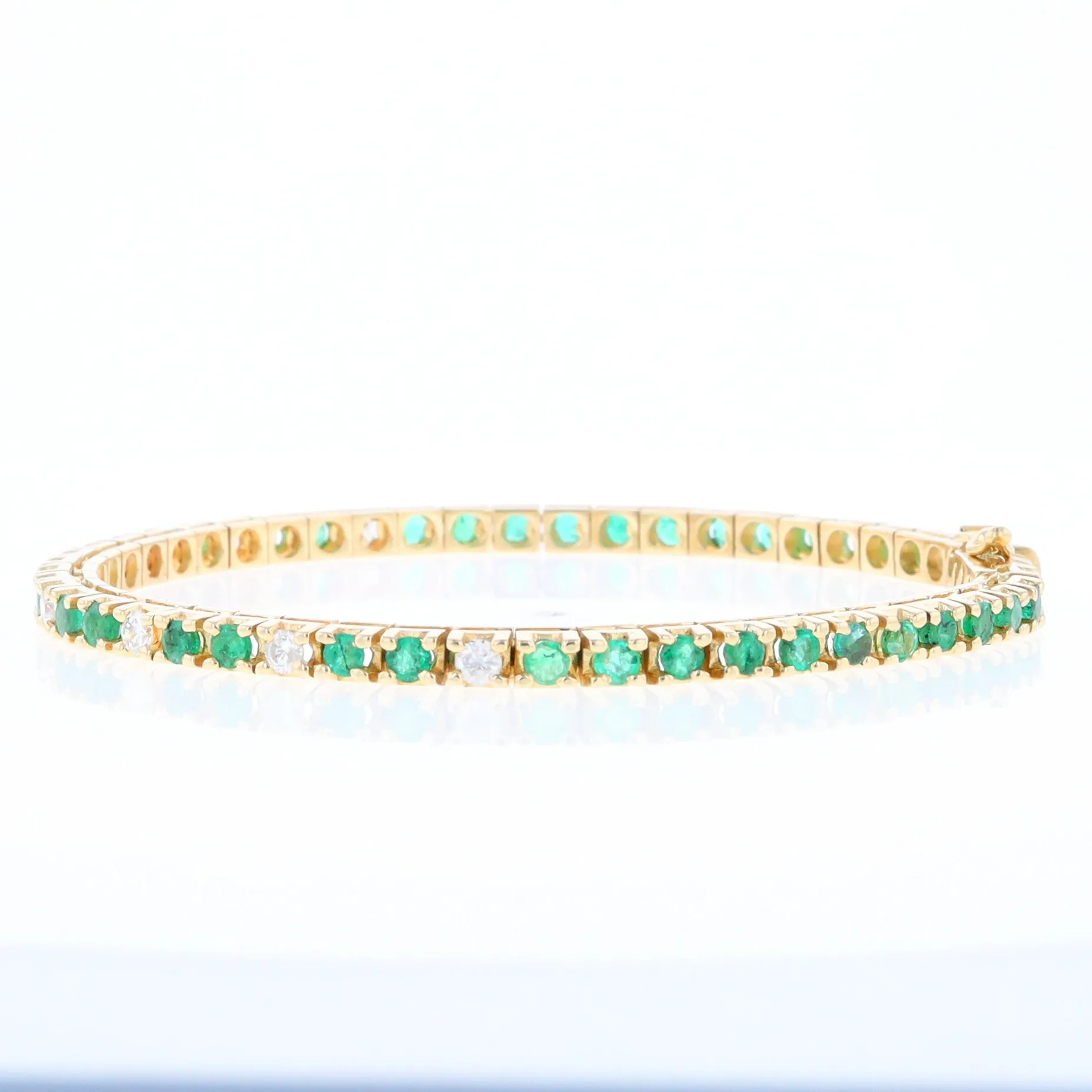 14Kt Yellow Gold Emeralds & Diamond Accent Tennis Bracelet