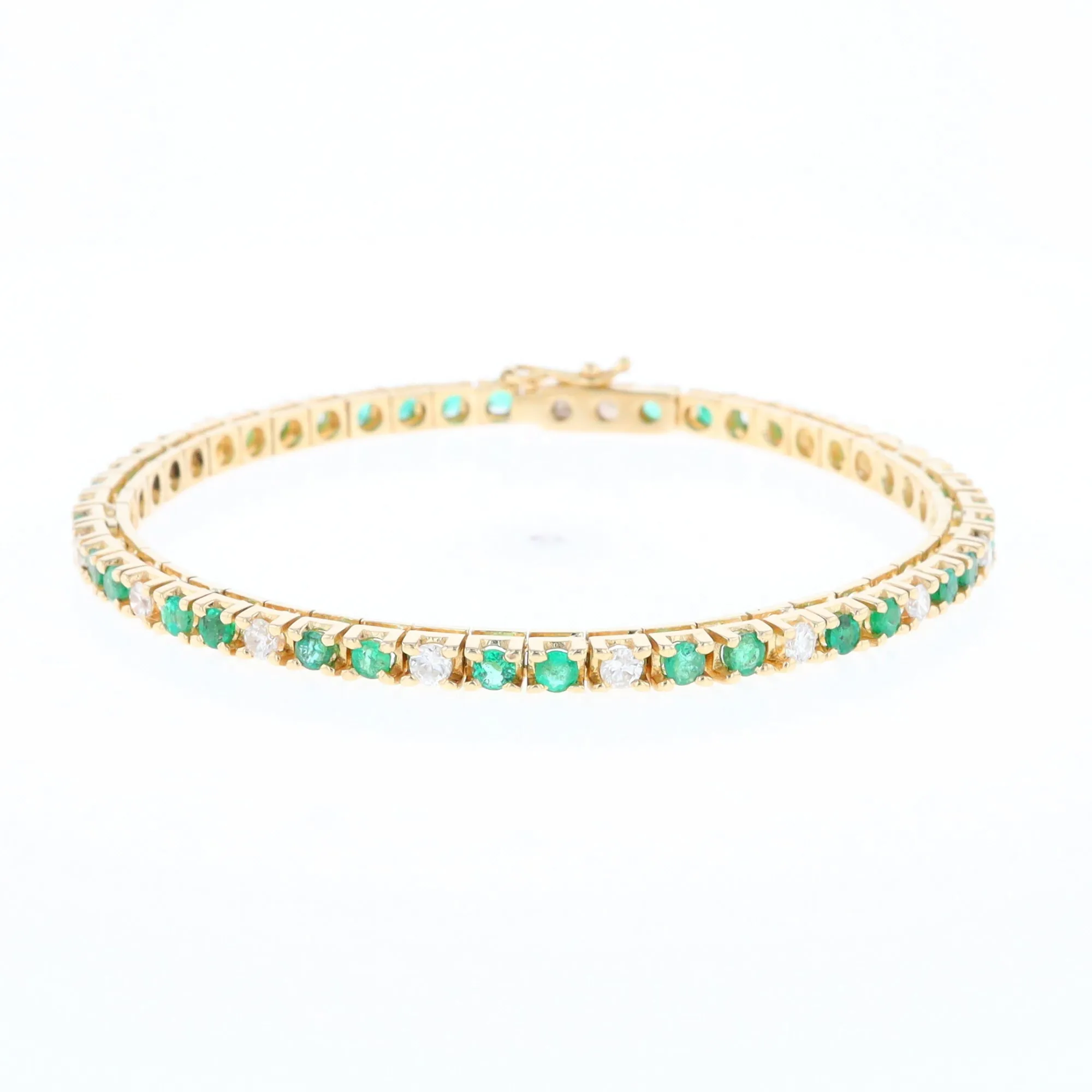 14Kt Yellow Gold Emeralds & Diamond Accent Tennis Bracelet