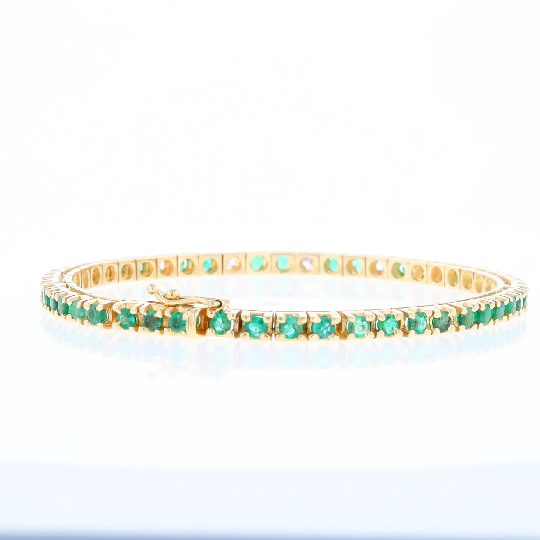 14Kt Yellow Gold Emeralds & Diamond Accent Tennis Bracelet