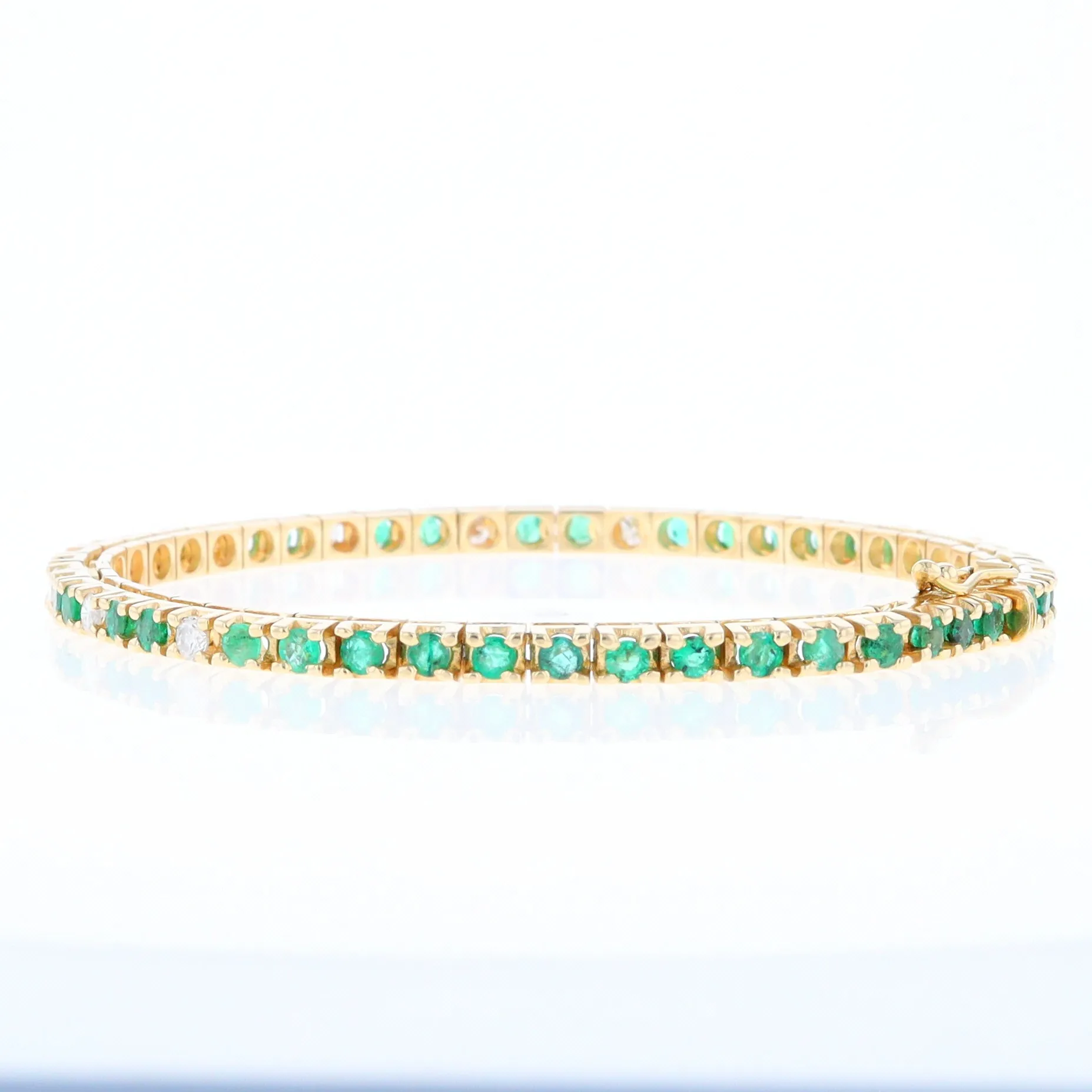14Kt Yellow Gold Emeralds & Diamond Accent Tennis Bracelet