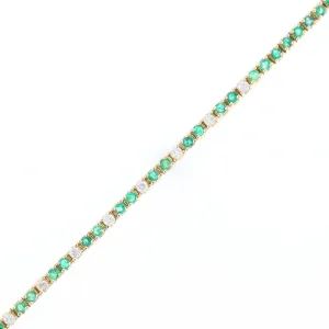 14Kt Yellow Gold Emeralds & Diamond Accent Tennis Bracelet