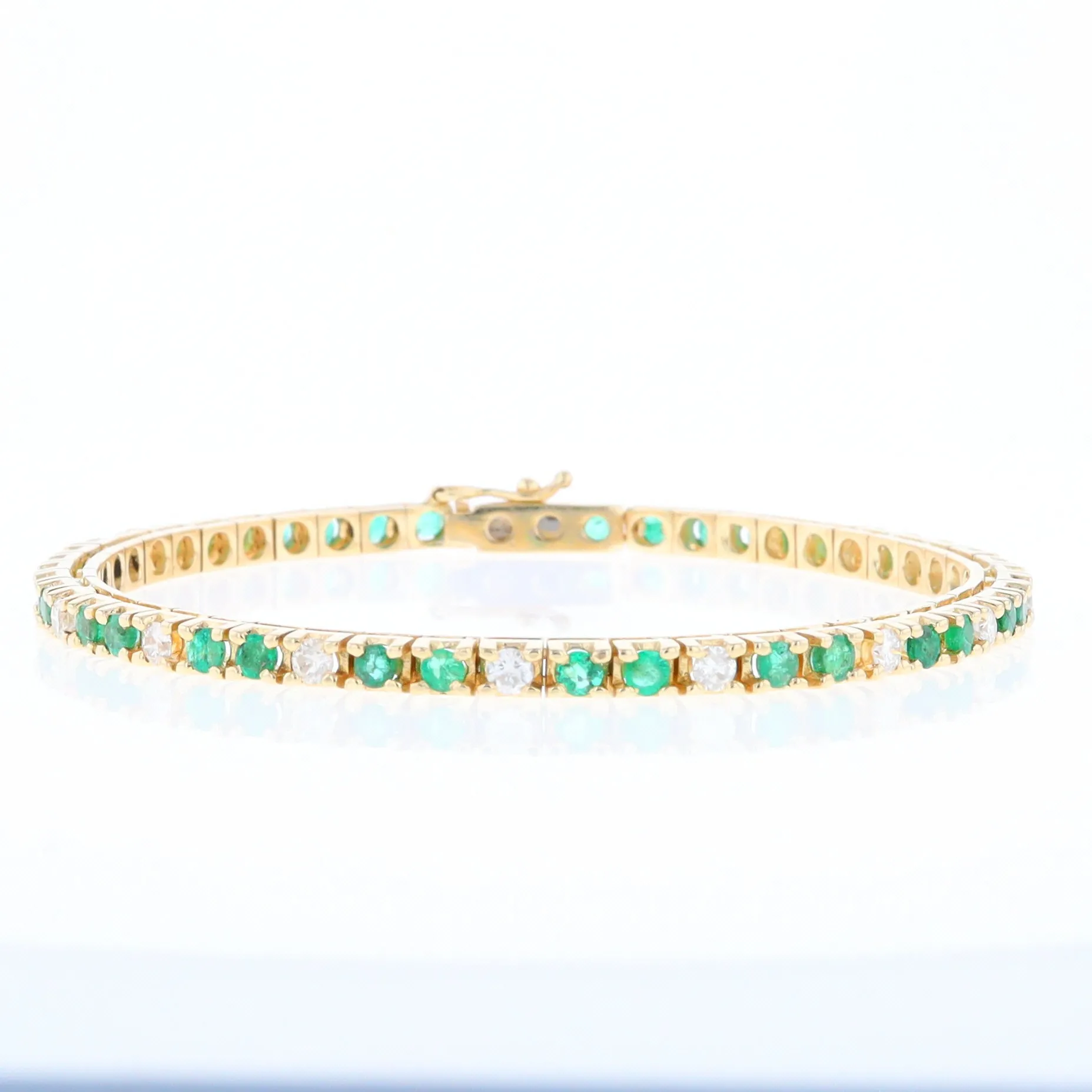 14Kt Yellow Gold Emeralds & Diamond Accent Tennis Bracelet