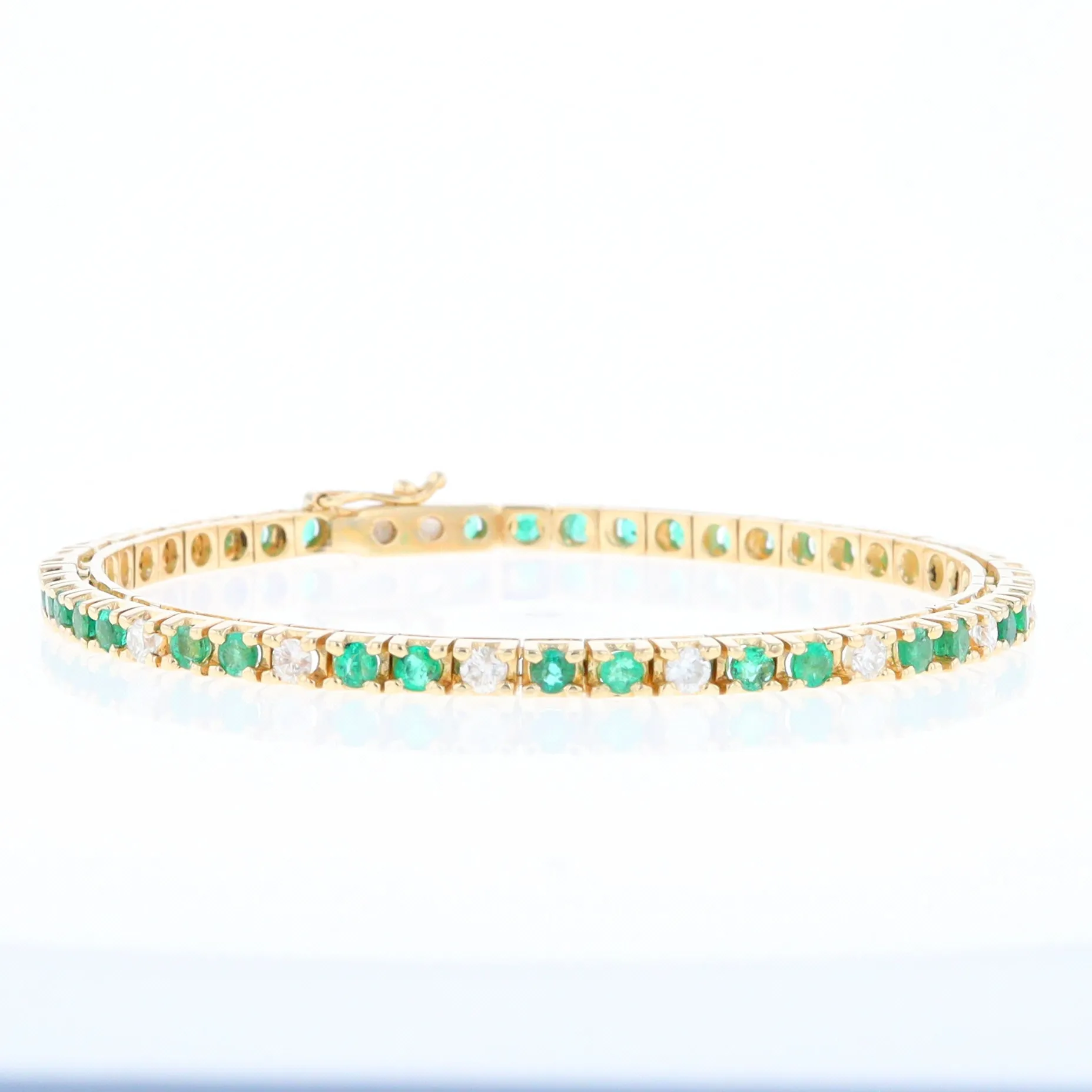 14Kt Yellow Gold Emeralds & Diamond Accent Tennis Bracelet