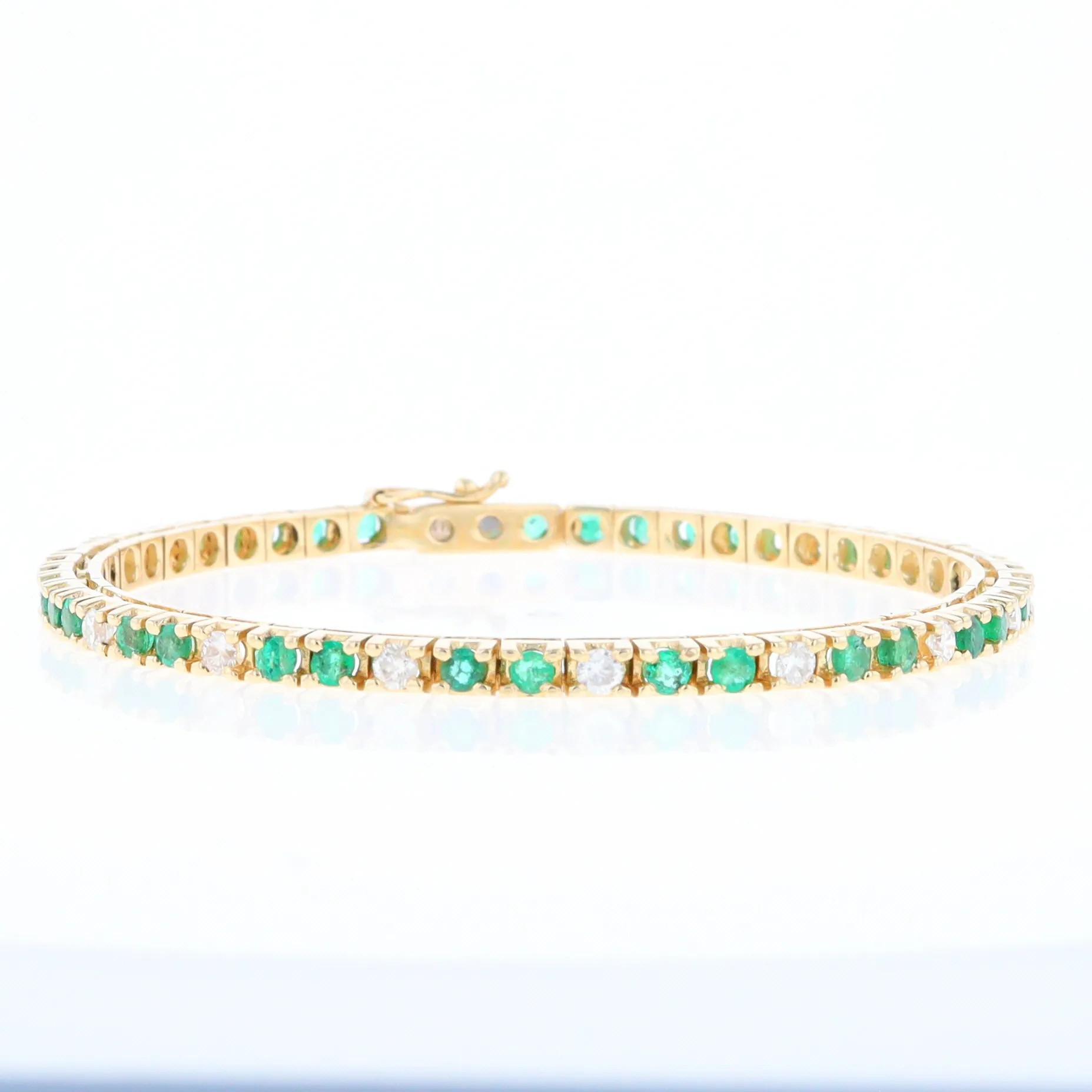 14Kt Yellow Gold Emeralds & Diamond Accent Tennis Bracelet