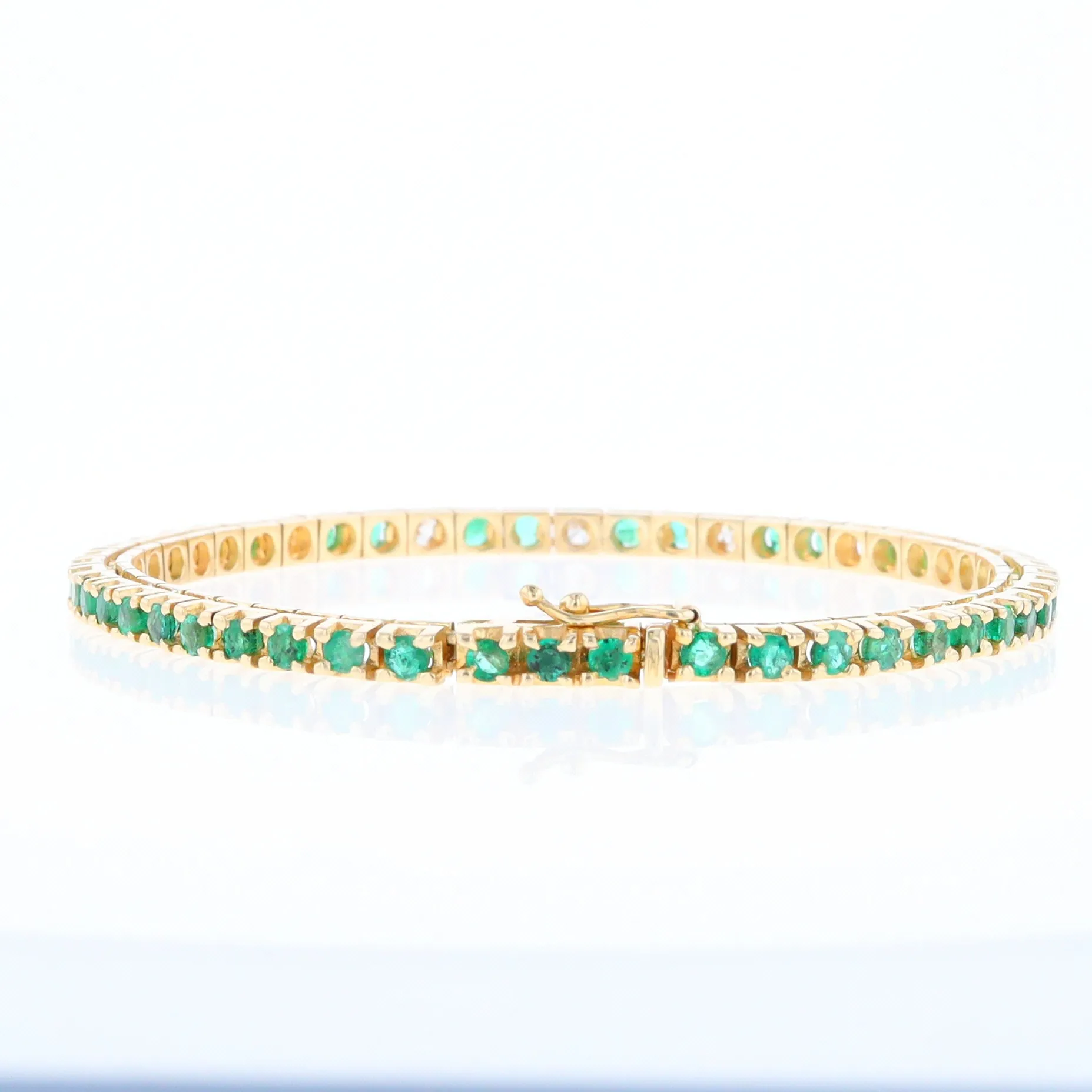 14Kt Yellow Gold Emeralds & Diamond Accent Tennis Bracelet