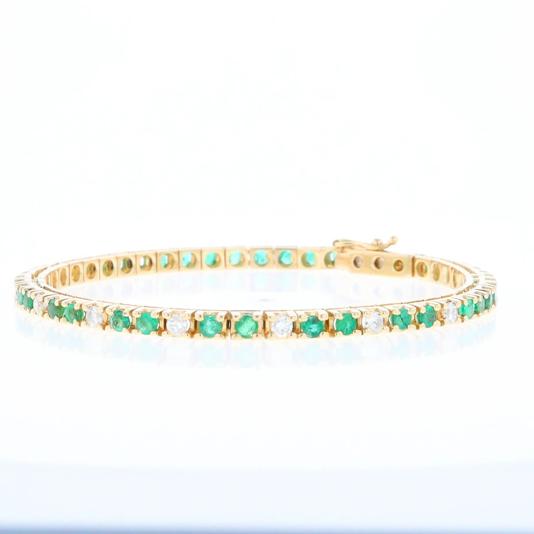 14Kt Yellow Gold Emeralds & Diamond Accent Tennis Bracelet