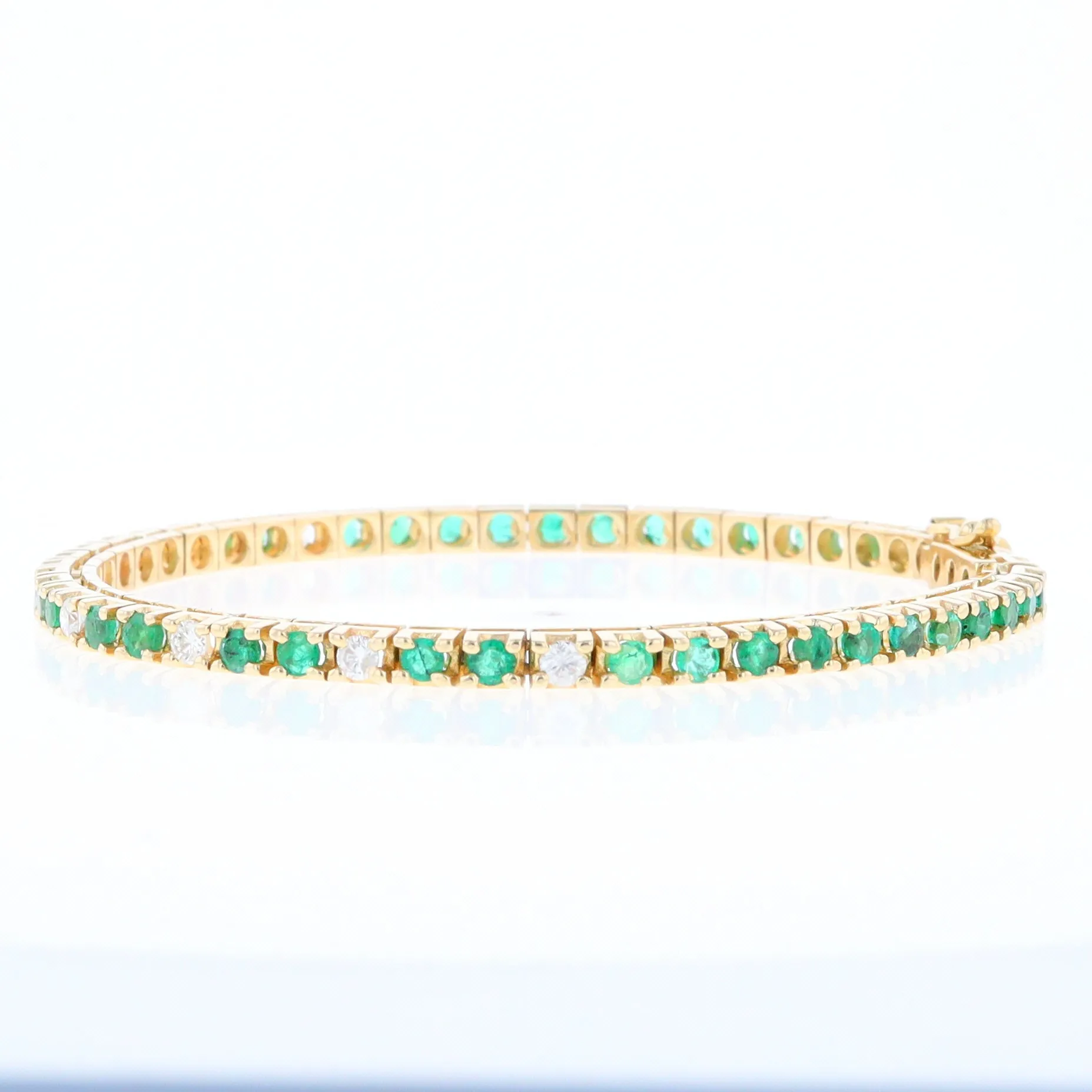 14Kt Yellow Gold Emeralds & Diamond Accent Tennis Bracelet