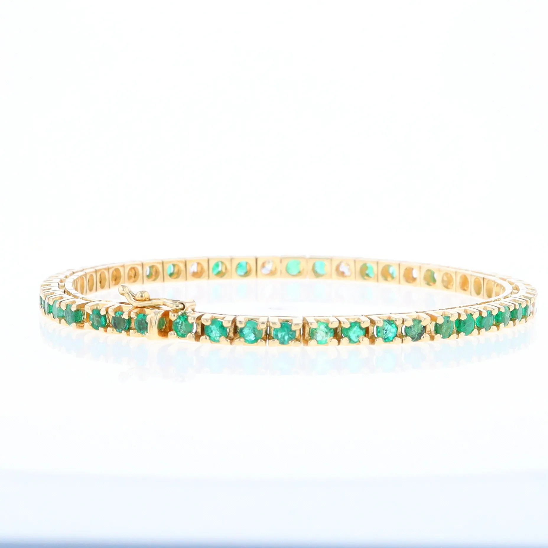 14Kt Yellow Gold Emeralds & Diamond Accent Tennis Bracelet