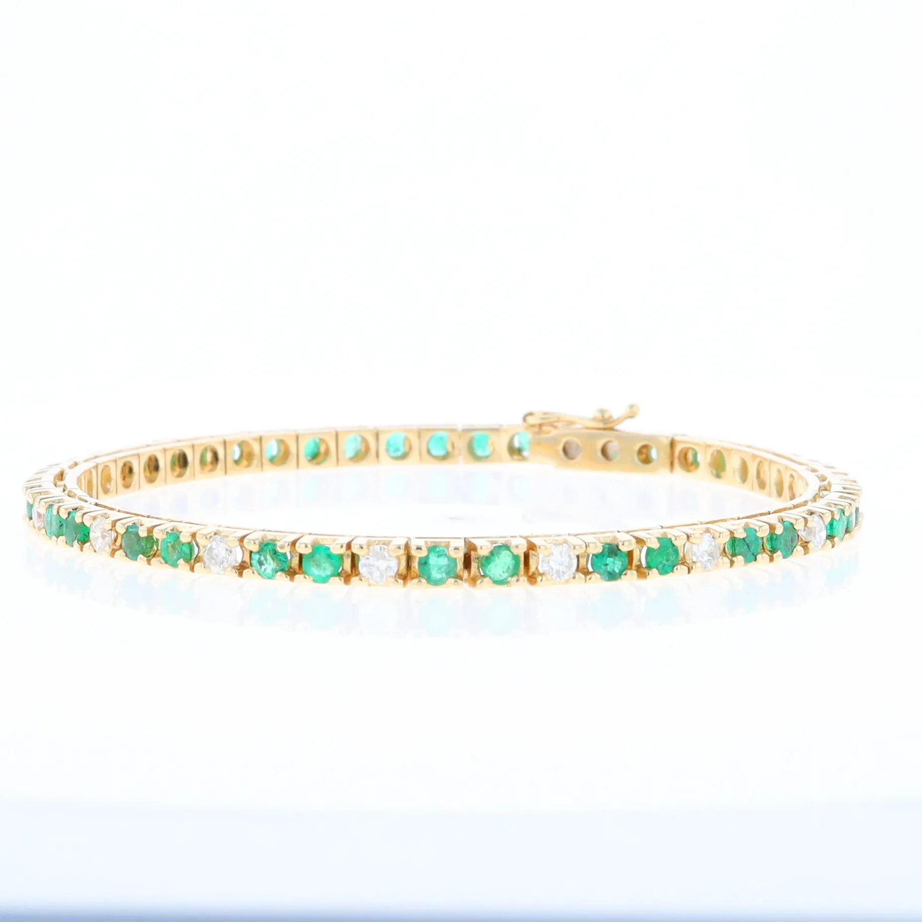 14Kt Yellow Gold Emeralds & Diamond Accent Tennis Bracelet