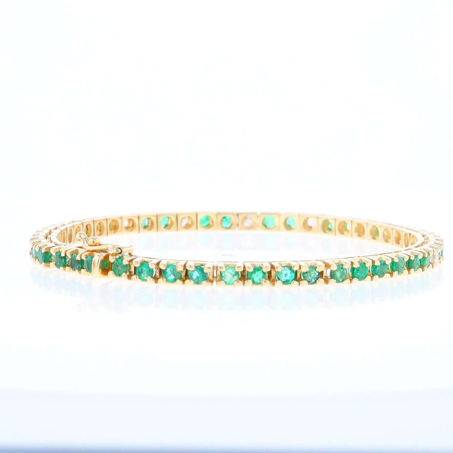 14Kt Yellow Gold Emeralds & Diamond Accent Tennis Bracelet