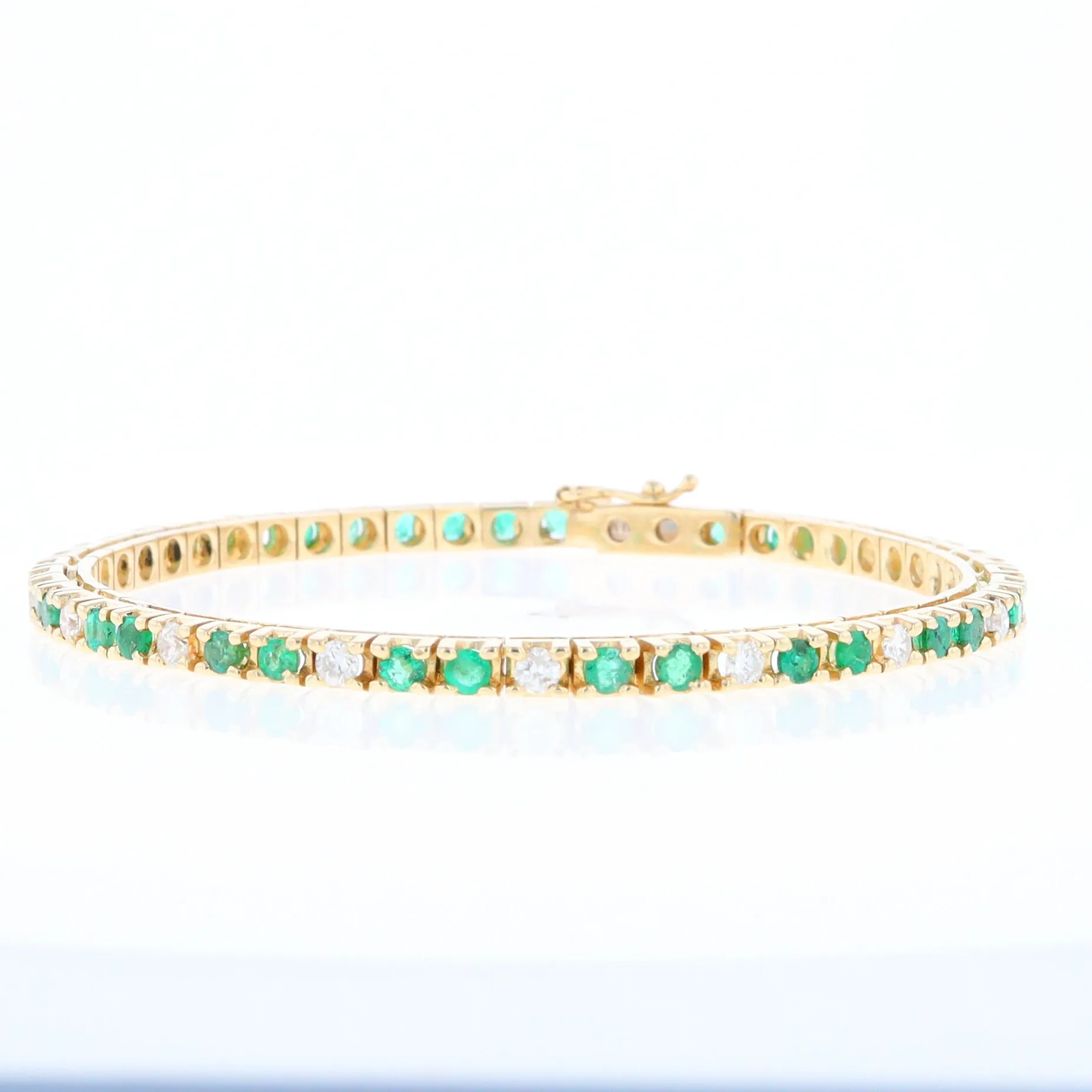 14Kt Yellow Gold Emeralds & Diamond Accent Tennis Bracelet