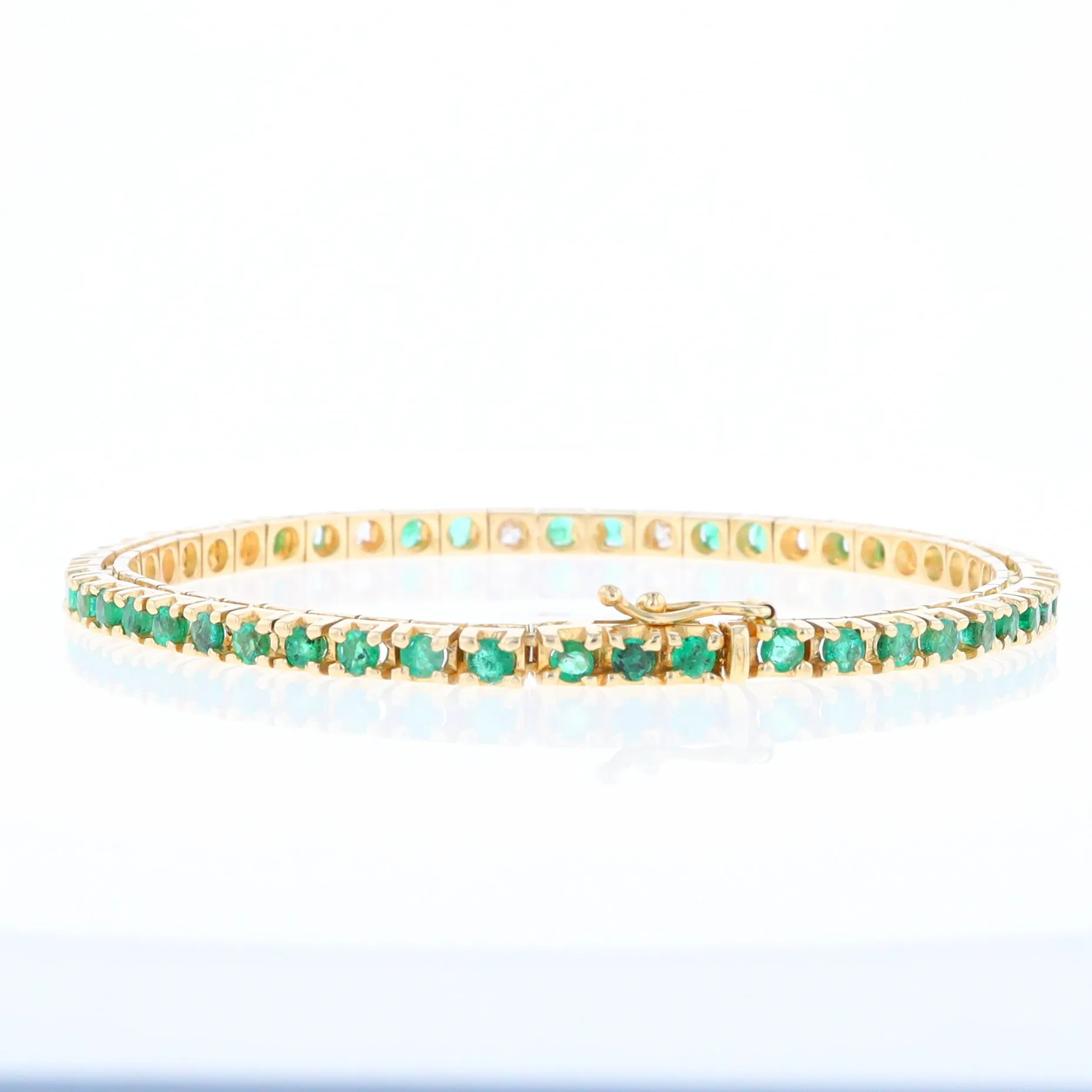 14Kt Yellow Gold Emeralds & Diamond Accent Tennis Bracelet