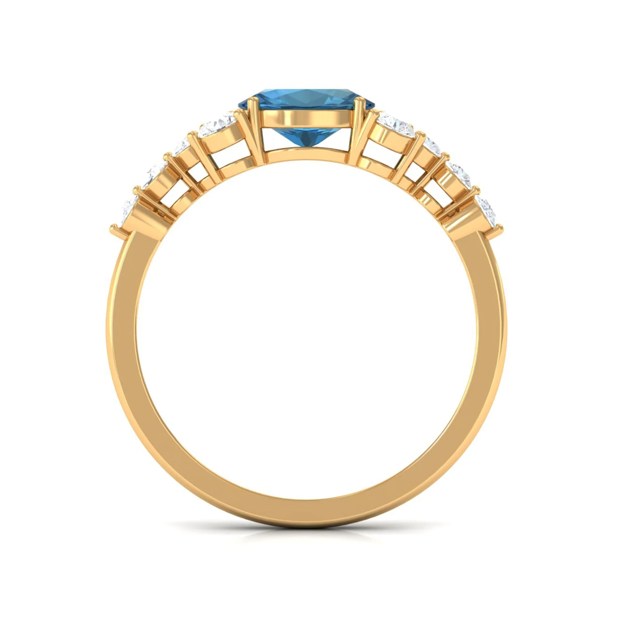 1.50 CT Oval London Blue Topaz East West Ring with Diamond