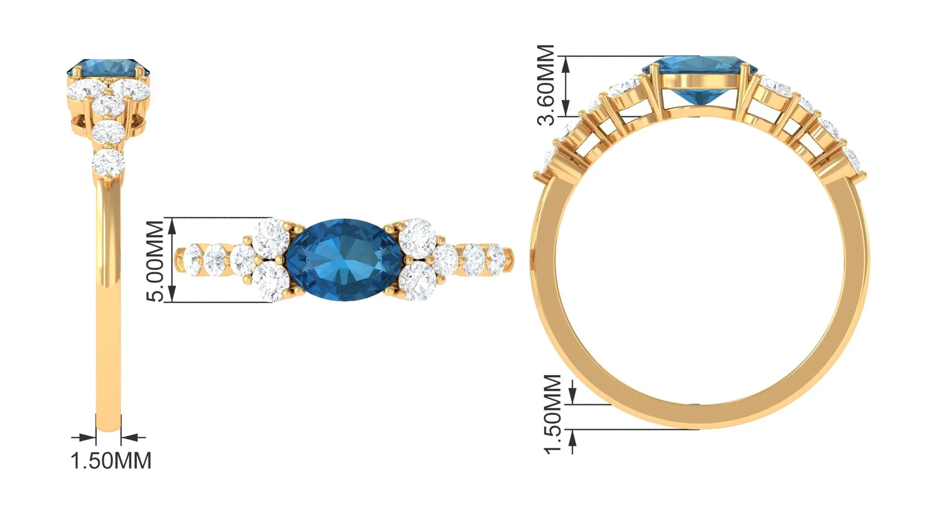 1.50 CT Oval London Blue Topaz East West Ring with Diamond