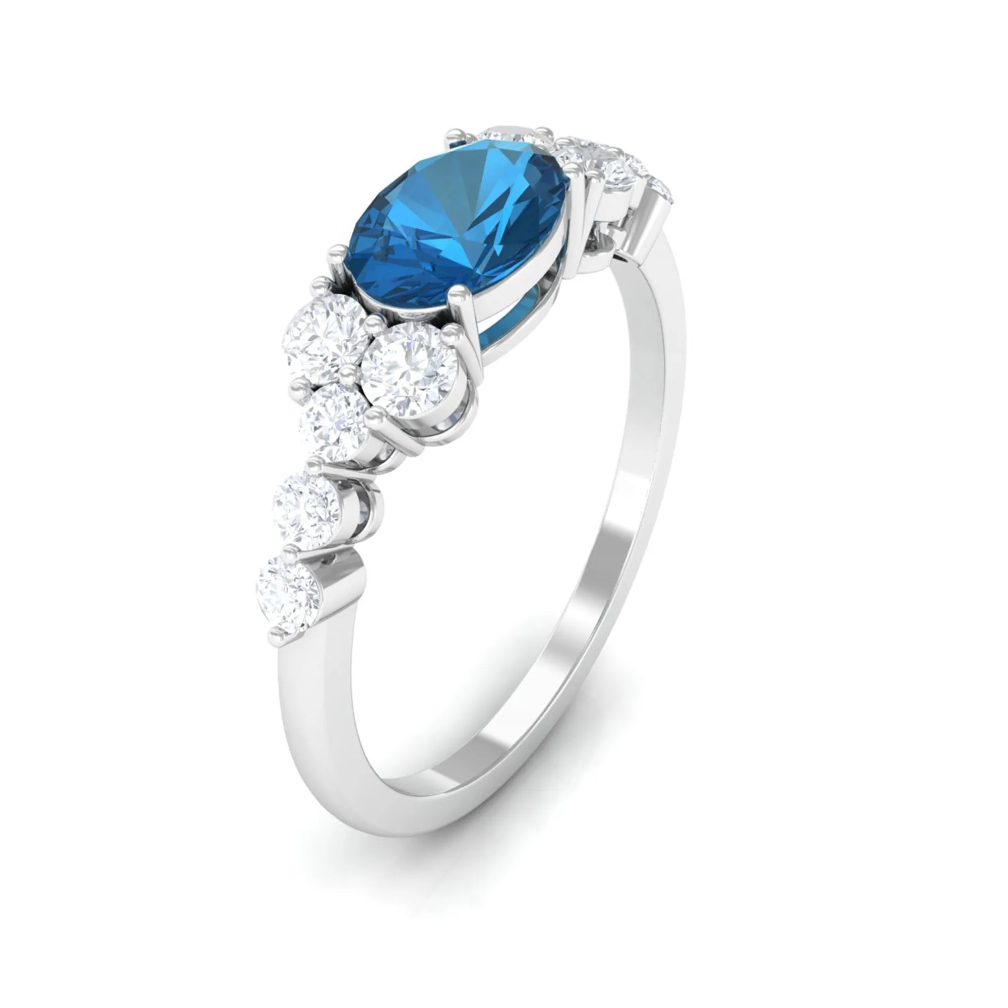1.50 CT Oval London Blue Topaz East West Ring with Diamond