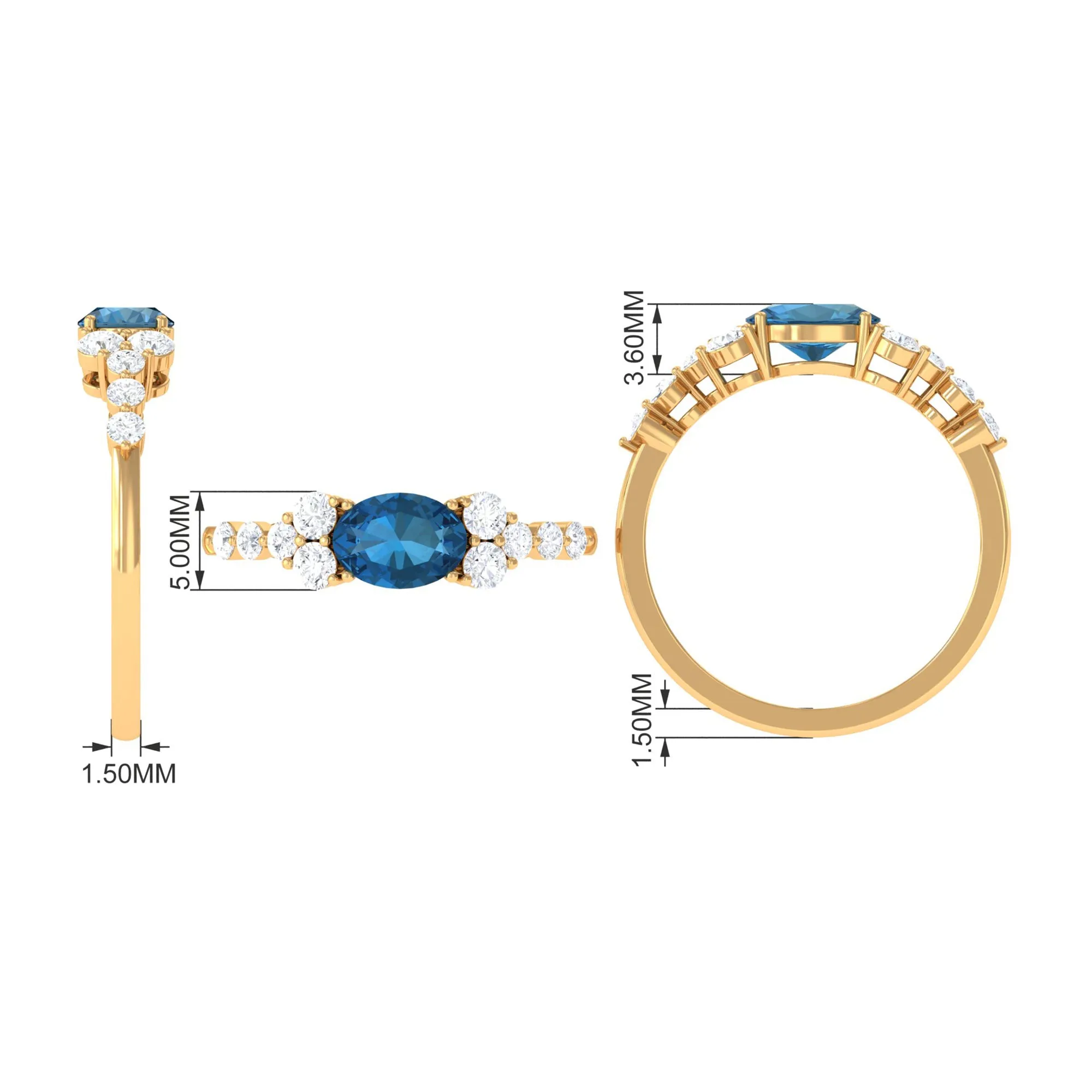 1.50 CT Oval London Blue Topaz East West Ring with Diamond