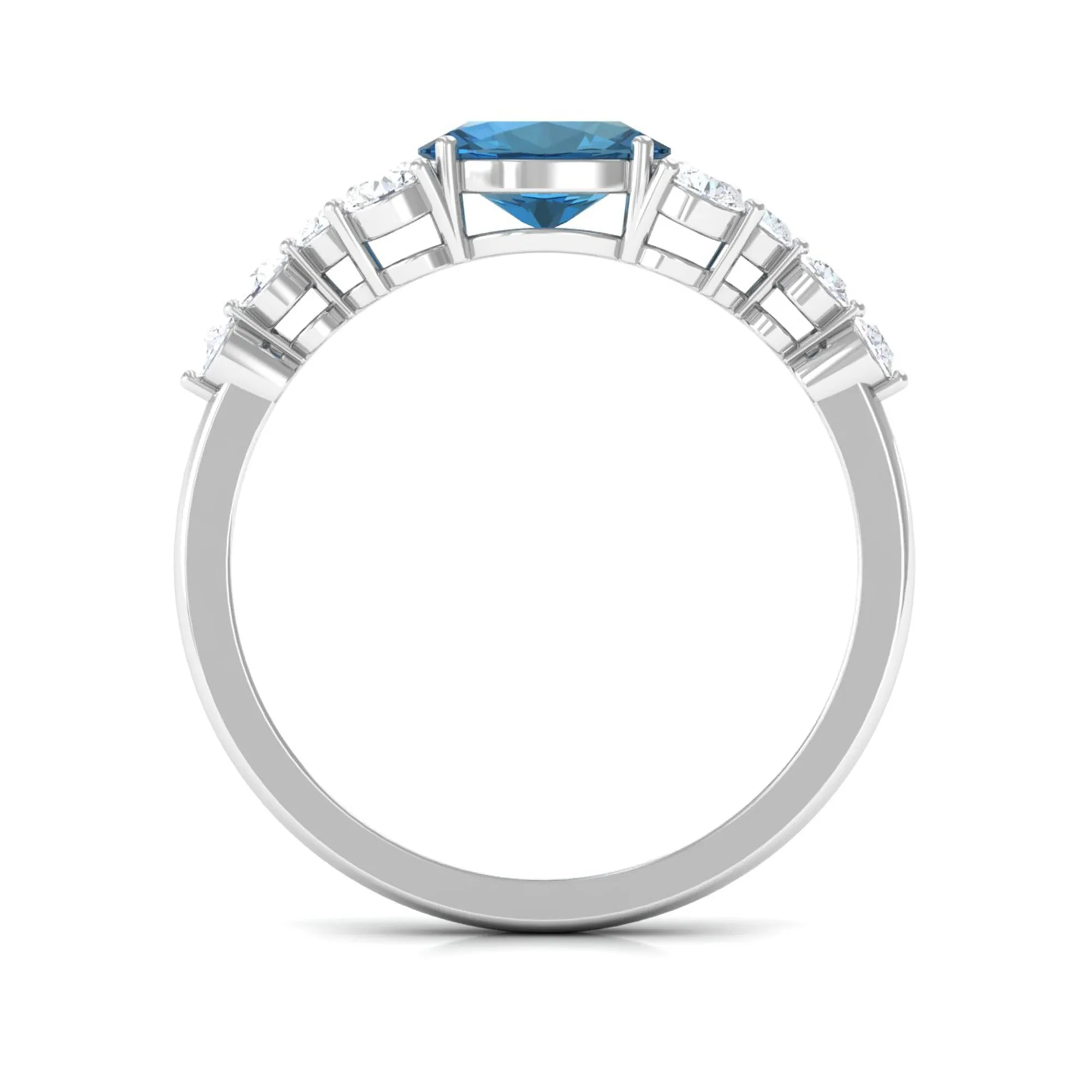 1.50 CT Oval London Blue Topaz East West Ring with Diamond