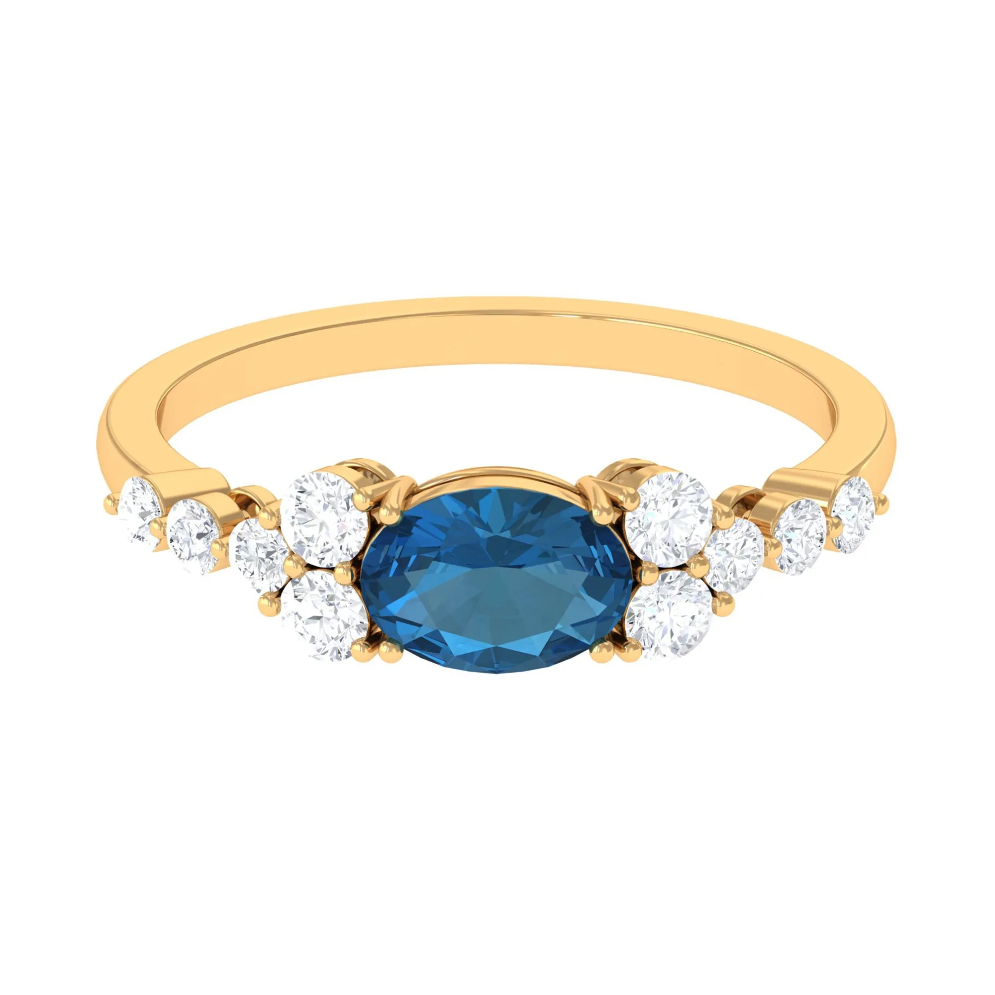 1.50 CT Oval London Blue Topaz East West Ring with Diamond