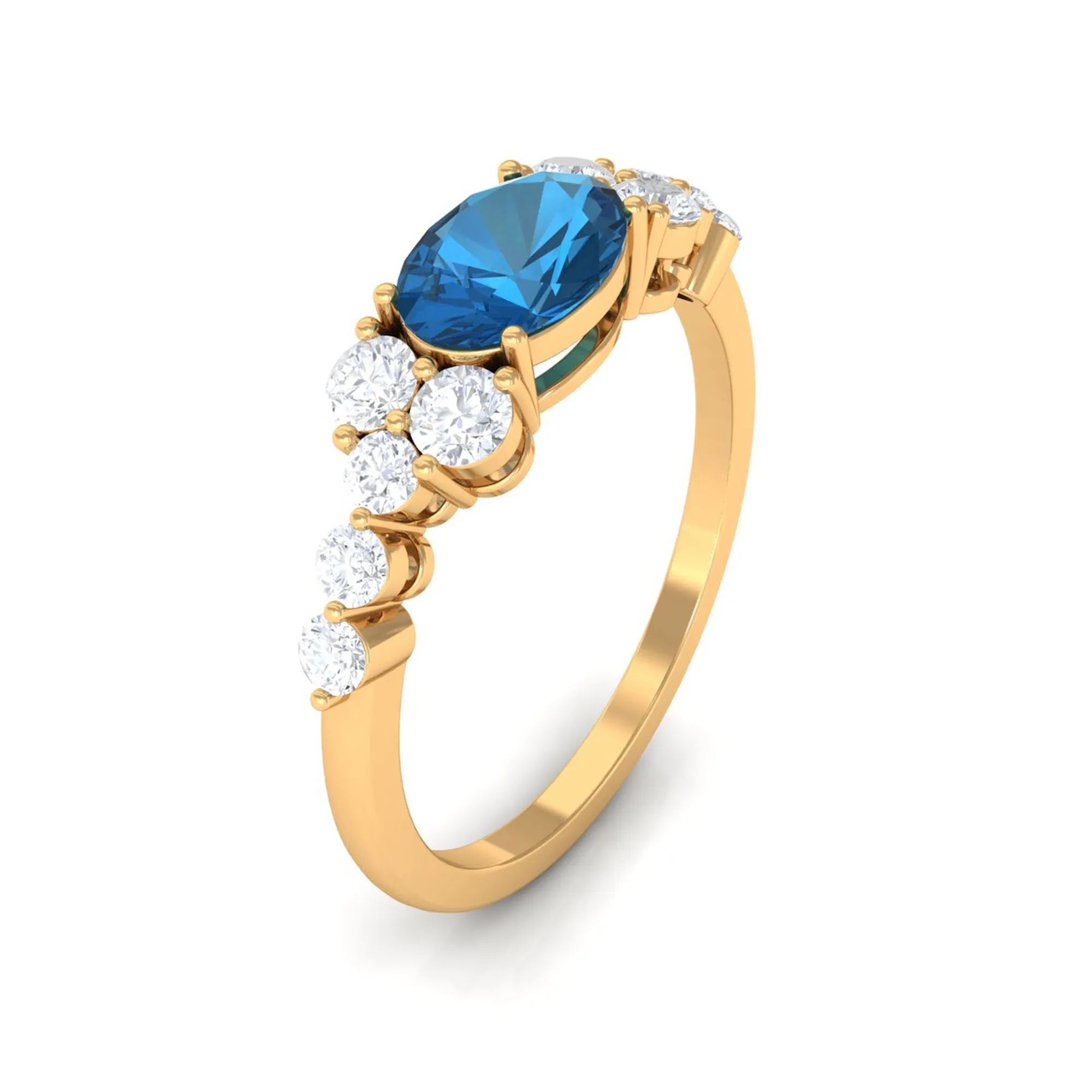 1.50 CT Oval London Blue Topaz East West Ring with Diamond