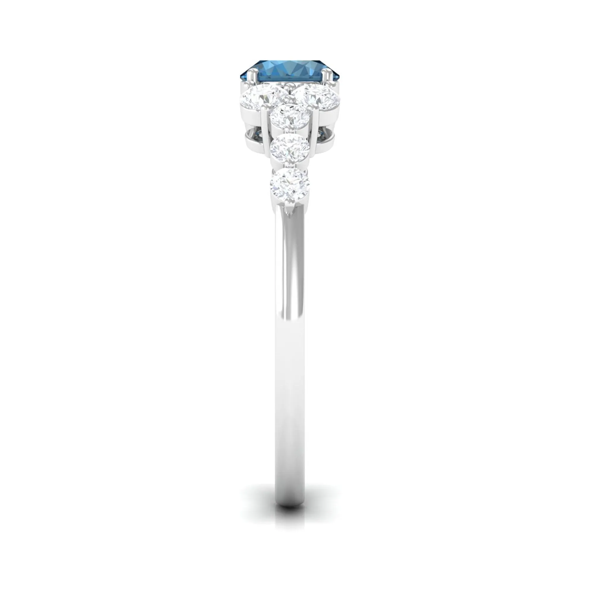 1.50 CT Oval London Blue Topaz East West Ring with Diamond