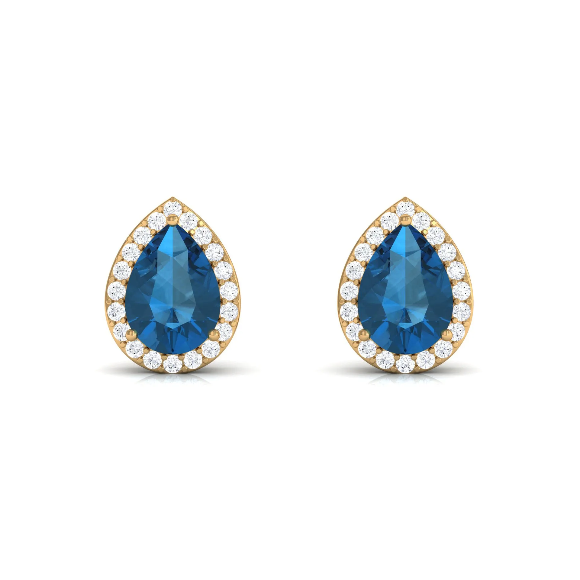 1.75 CT Classic Pear Cut London Blue Topaz and Diamond Stud Earrings