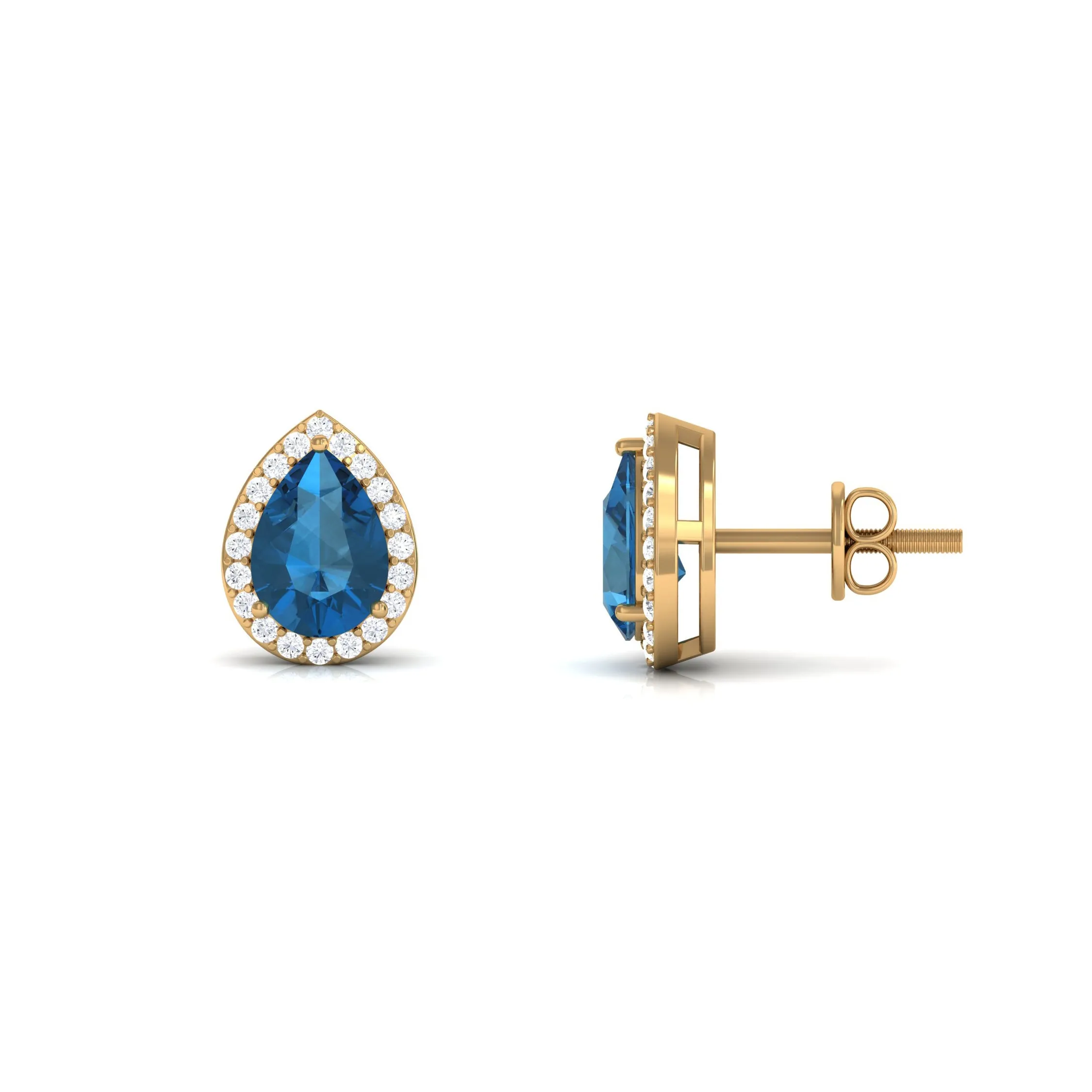 1.75 CT Classic Pear Cut London Blue Topaz and Diamond Stud Earrings